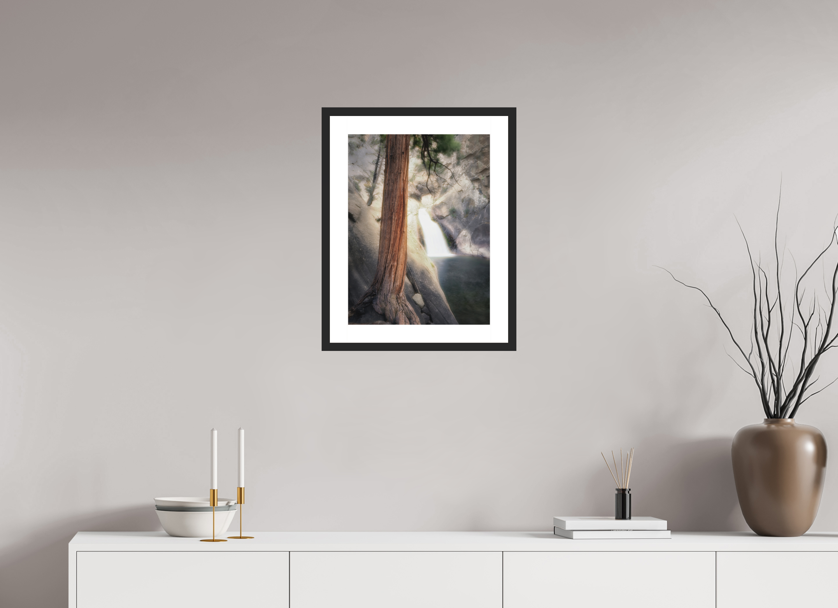15 x 20″, Passe-Partout Black Frame Roaring River Falls 2 — Kings Canyon