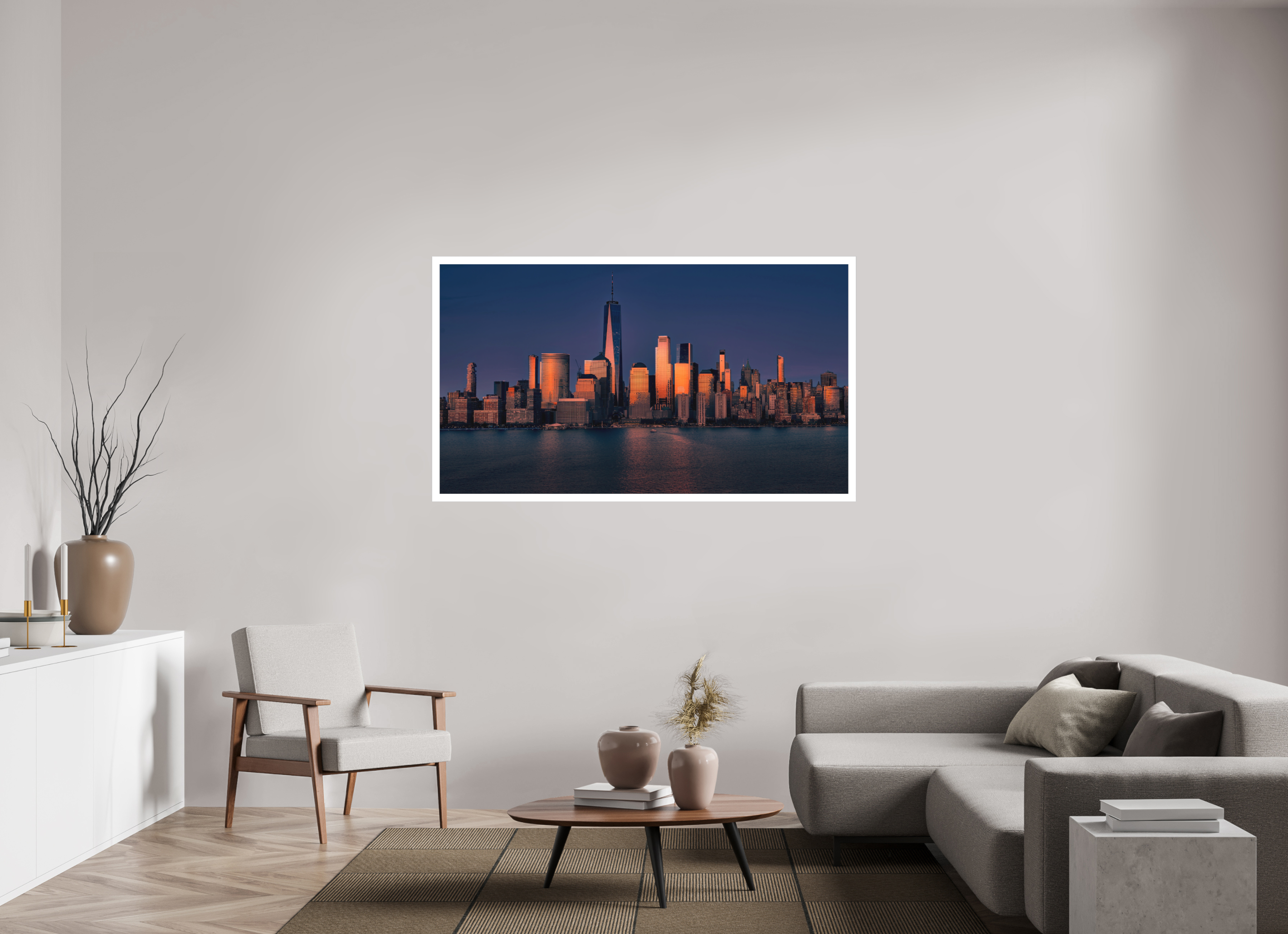 64 x 36″, Fine Art Bonded Acrylic Manhattan Reflects the End of the Day