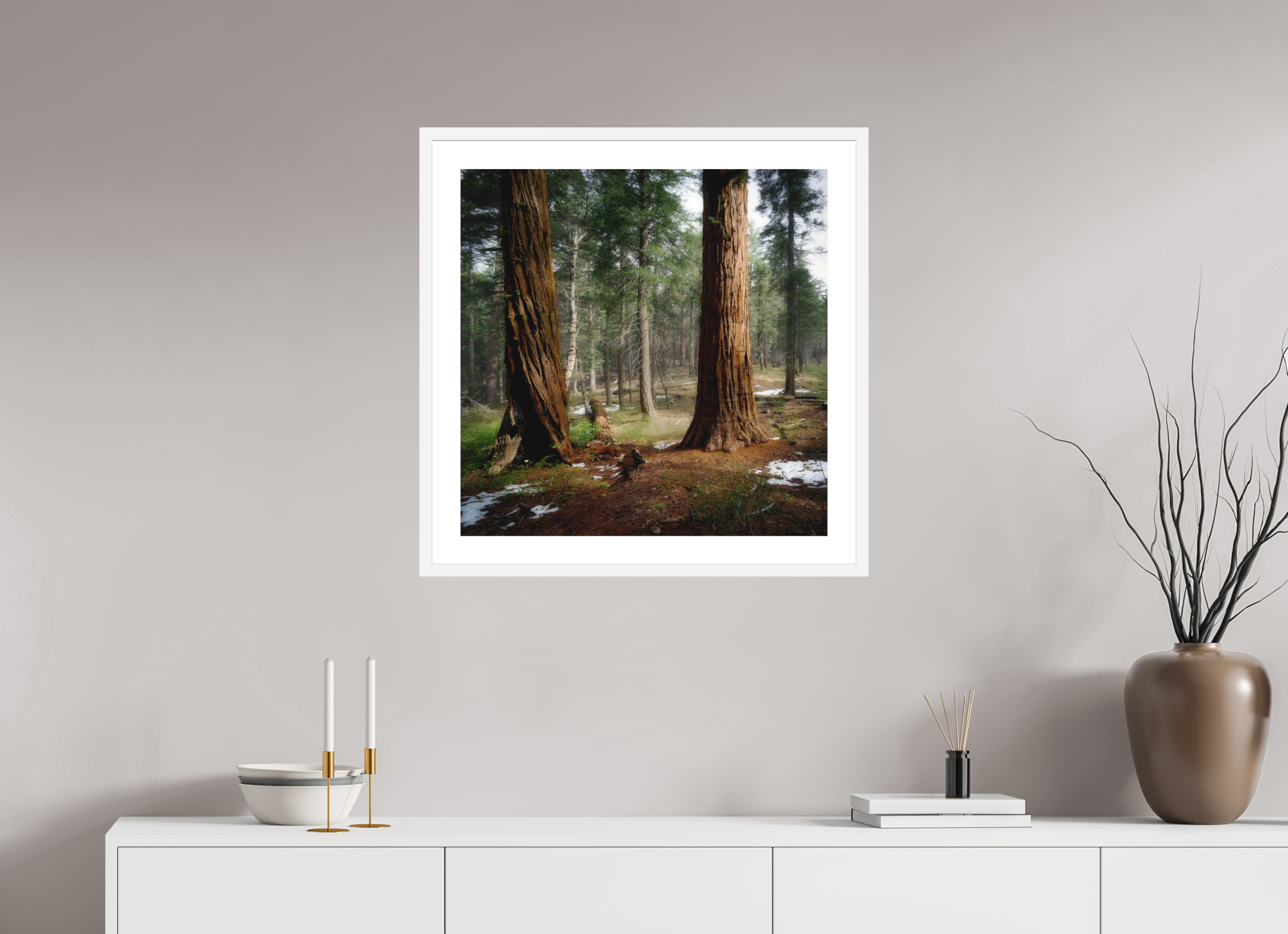 25 x 25″, Passe-Partout White Frame Northern Sentinels II: The Placer County Sequoias
