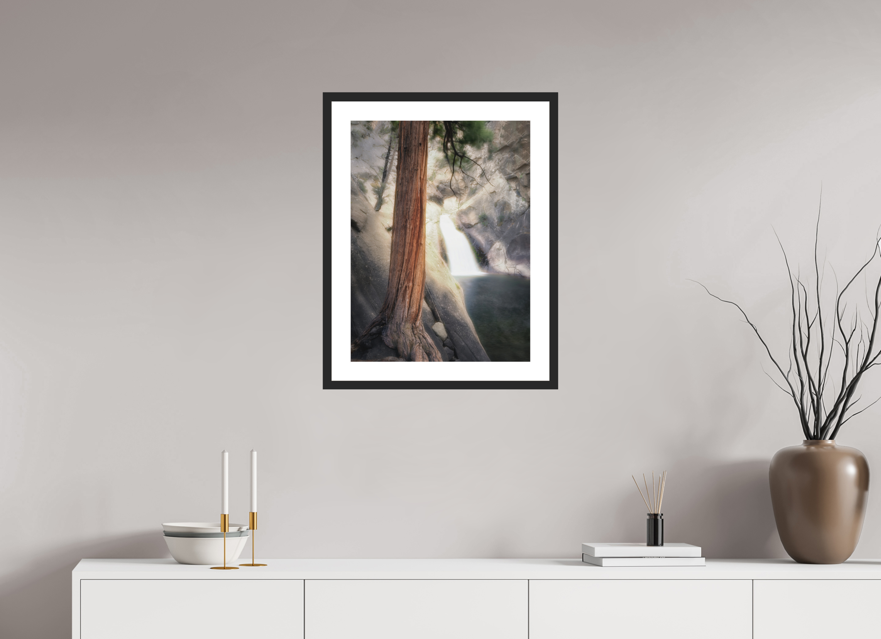 18 x 24″, Passe-Partout Black Frame Roaring River Falls 2 — Kings Canyon