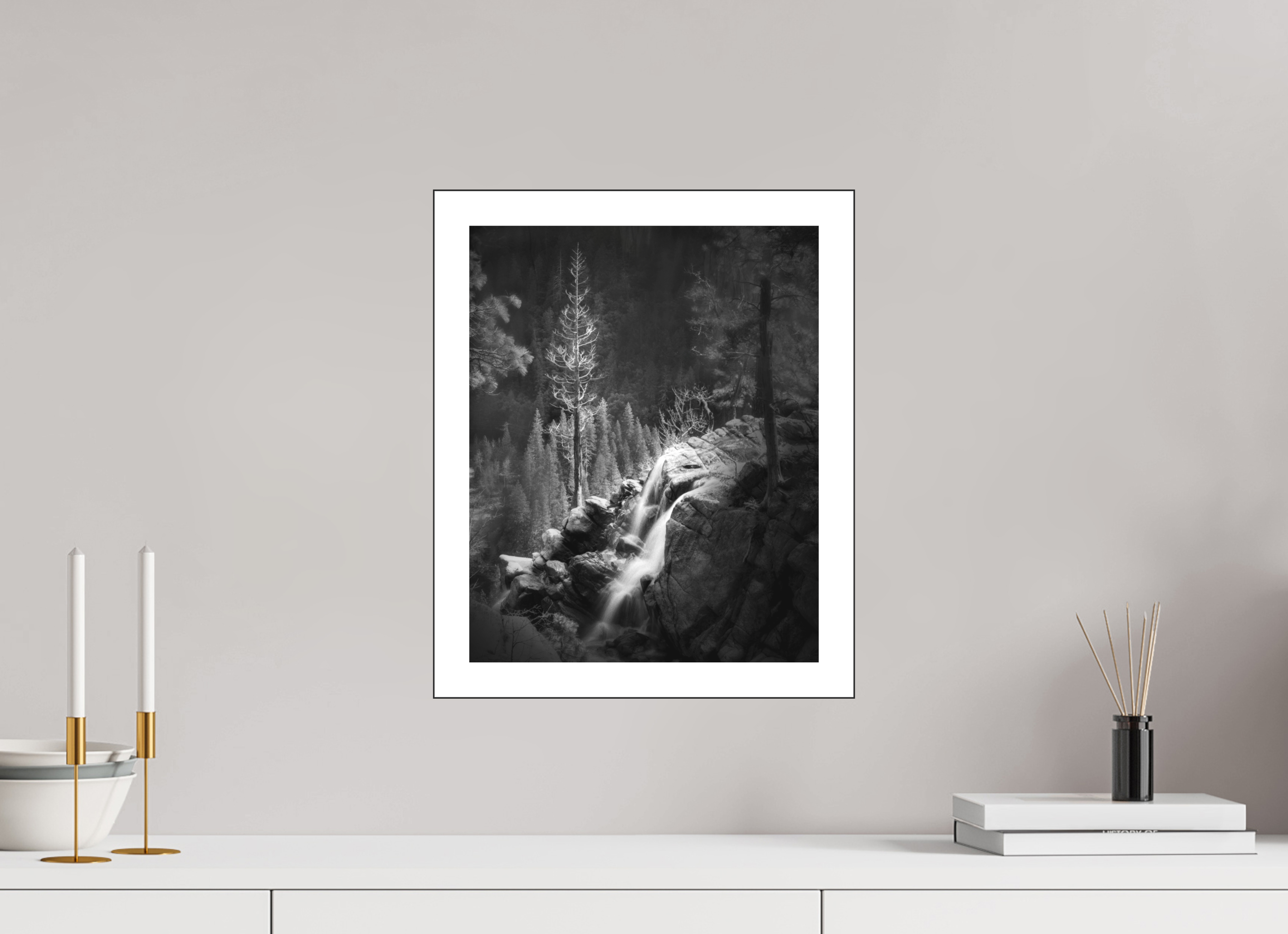 12 x 15″, Bonded Acrylic Mat + Black Frame Lucidum: Yosemite's Cascade Creek