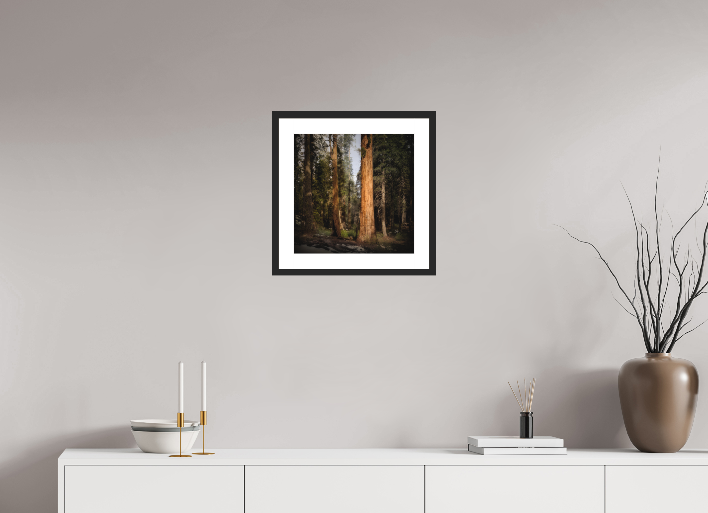 15 x 15″, Passe-Partout Black Frame Northern Sentinels I: The Placer County Sequoias
