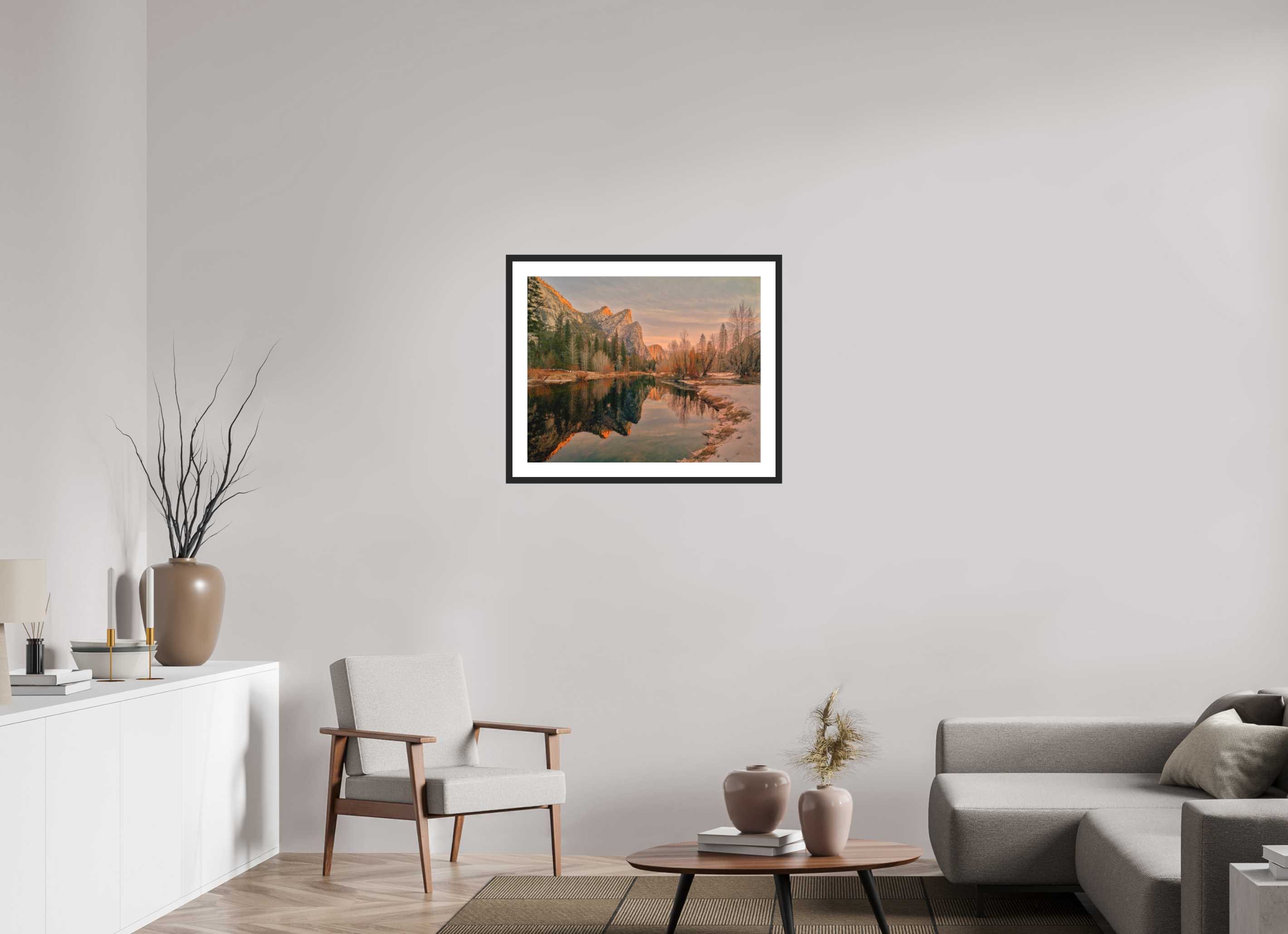 30 x 24″, Passe-Partout Black Frame Yosemite's Leviathans in Winter Dawn Light