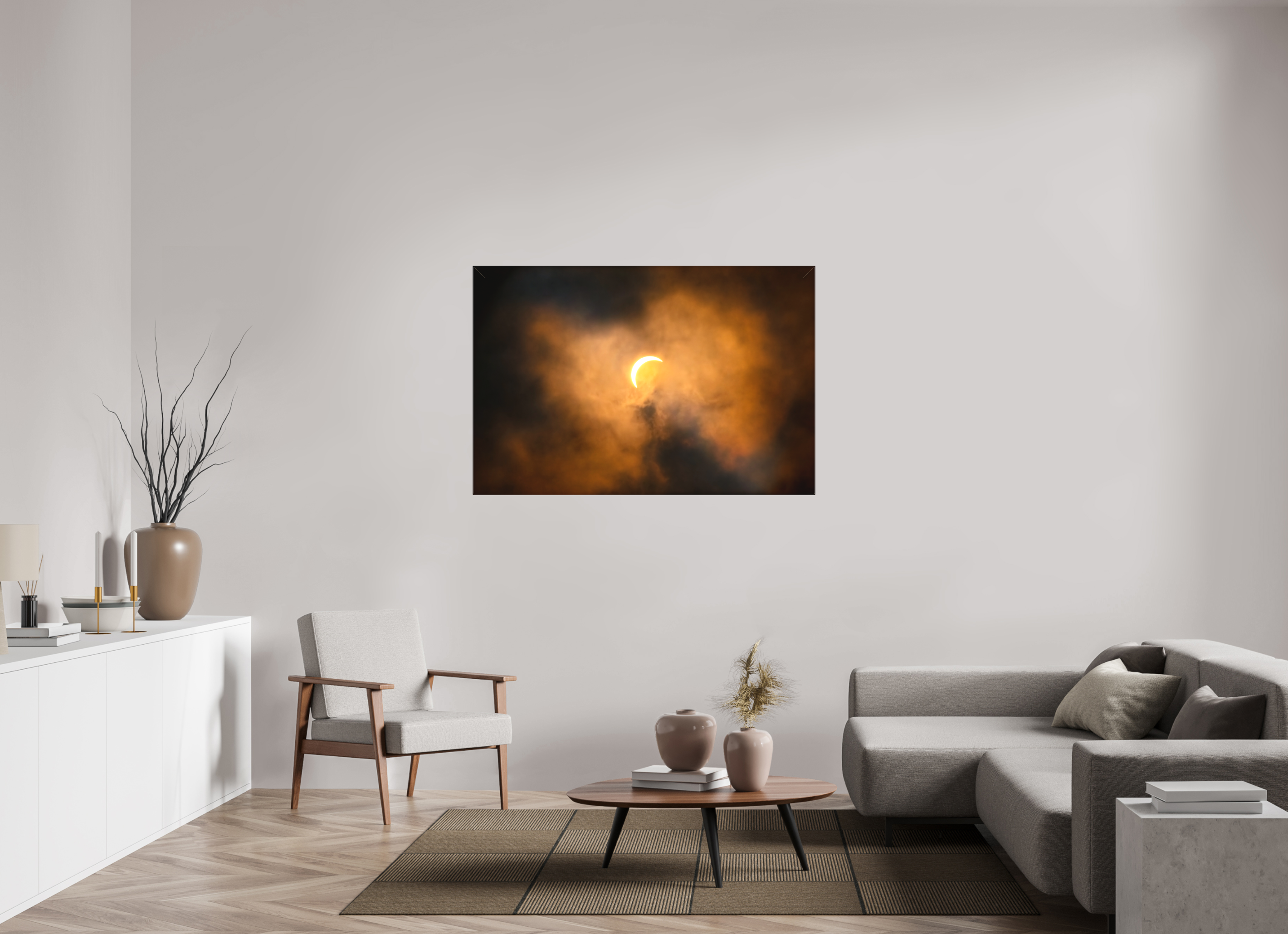 54 x 36″, Fine Art Textile 2024 Eclipse: Crescent Sun