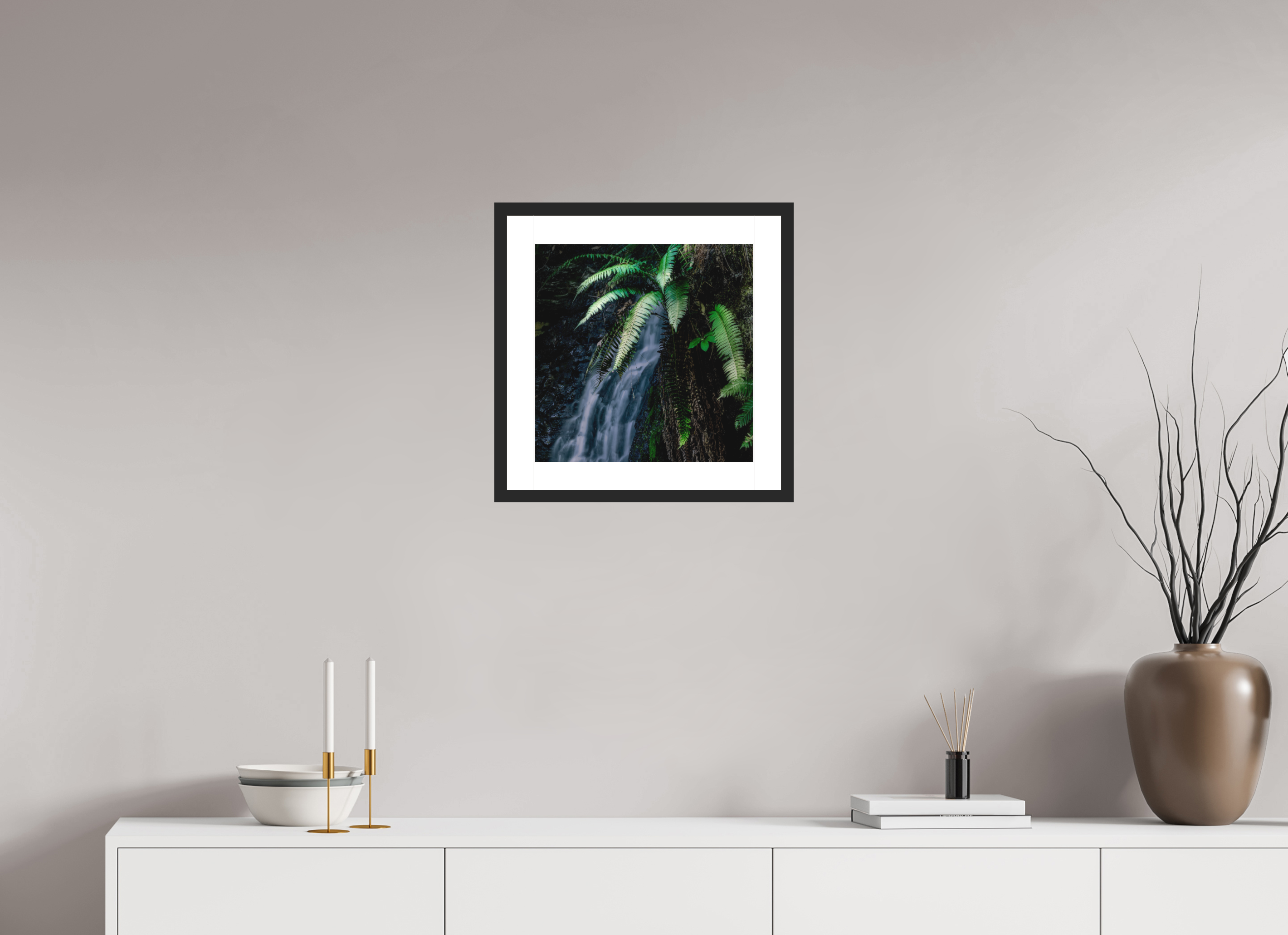 15 x 15″, Passe-Partout Black Frame Sword Ferns on Tiptoe FallsI