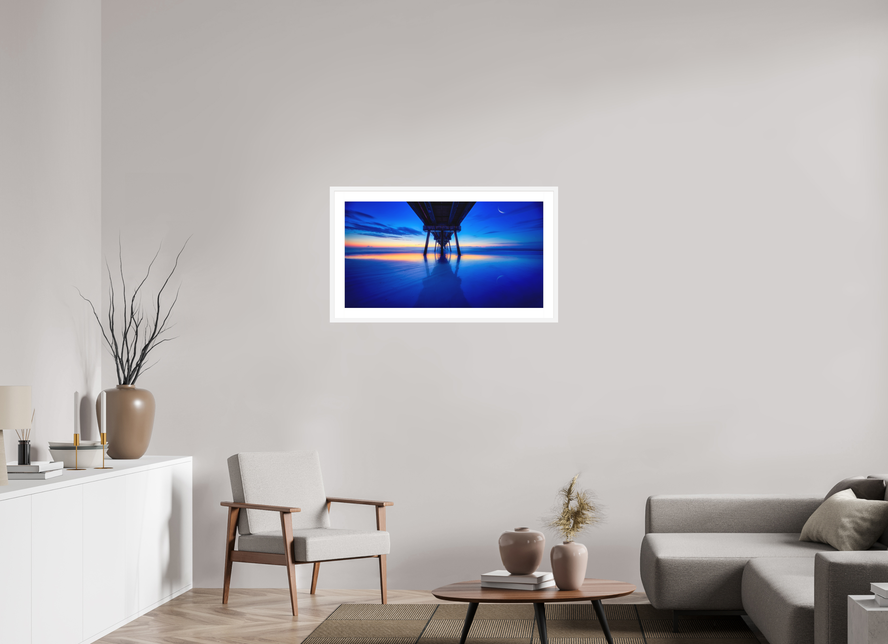 37 x 20″, Passe-Partout White Frame Dawn at The Jax Pier