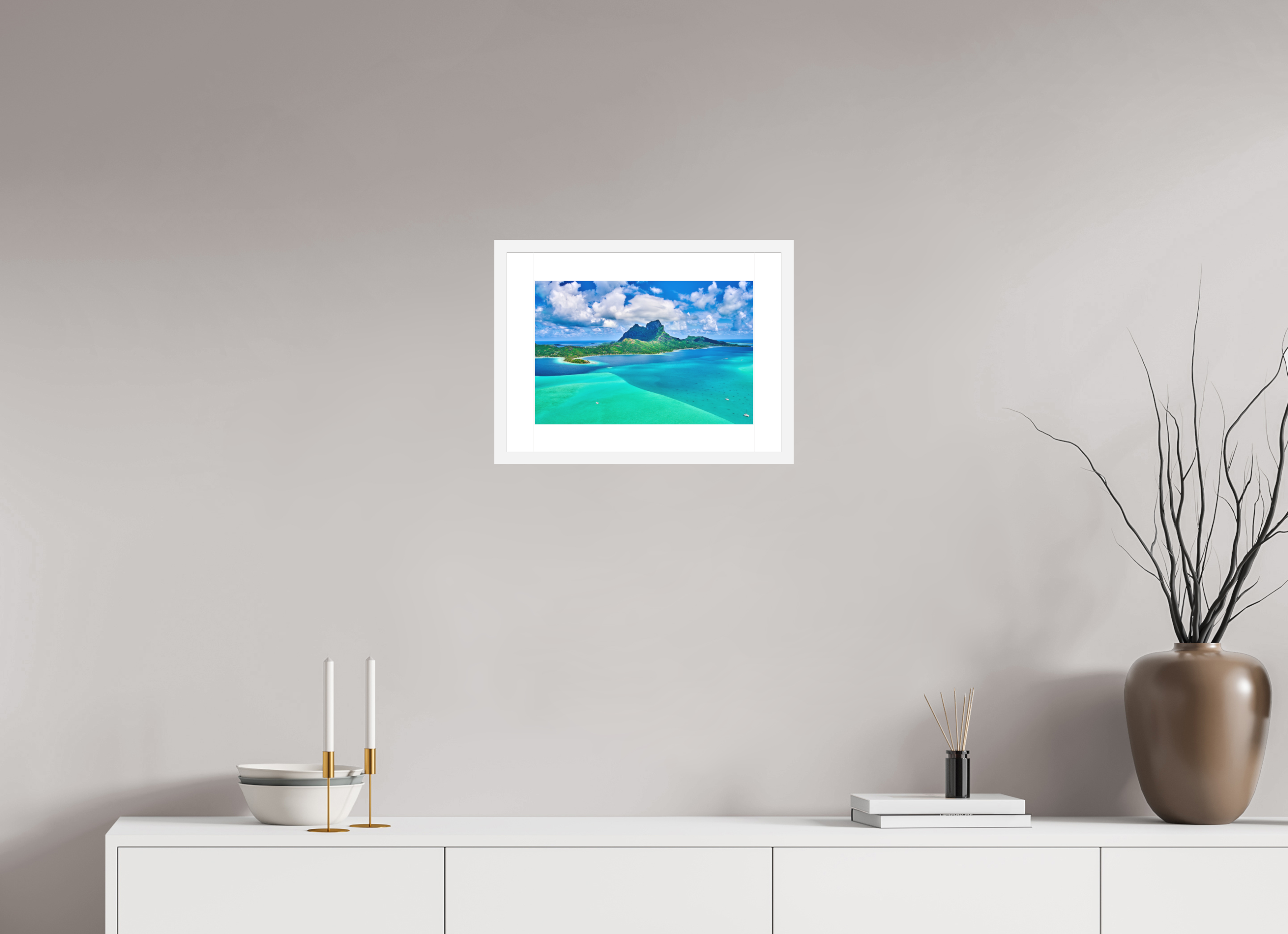 15 x 10″, Passe-Partout White Frame Above Paradise