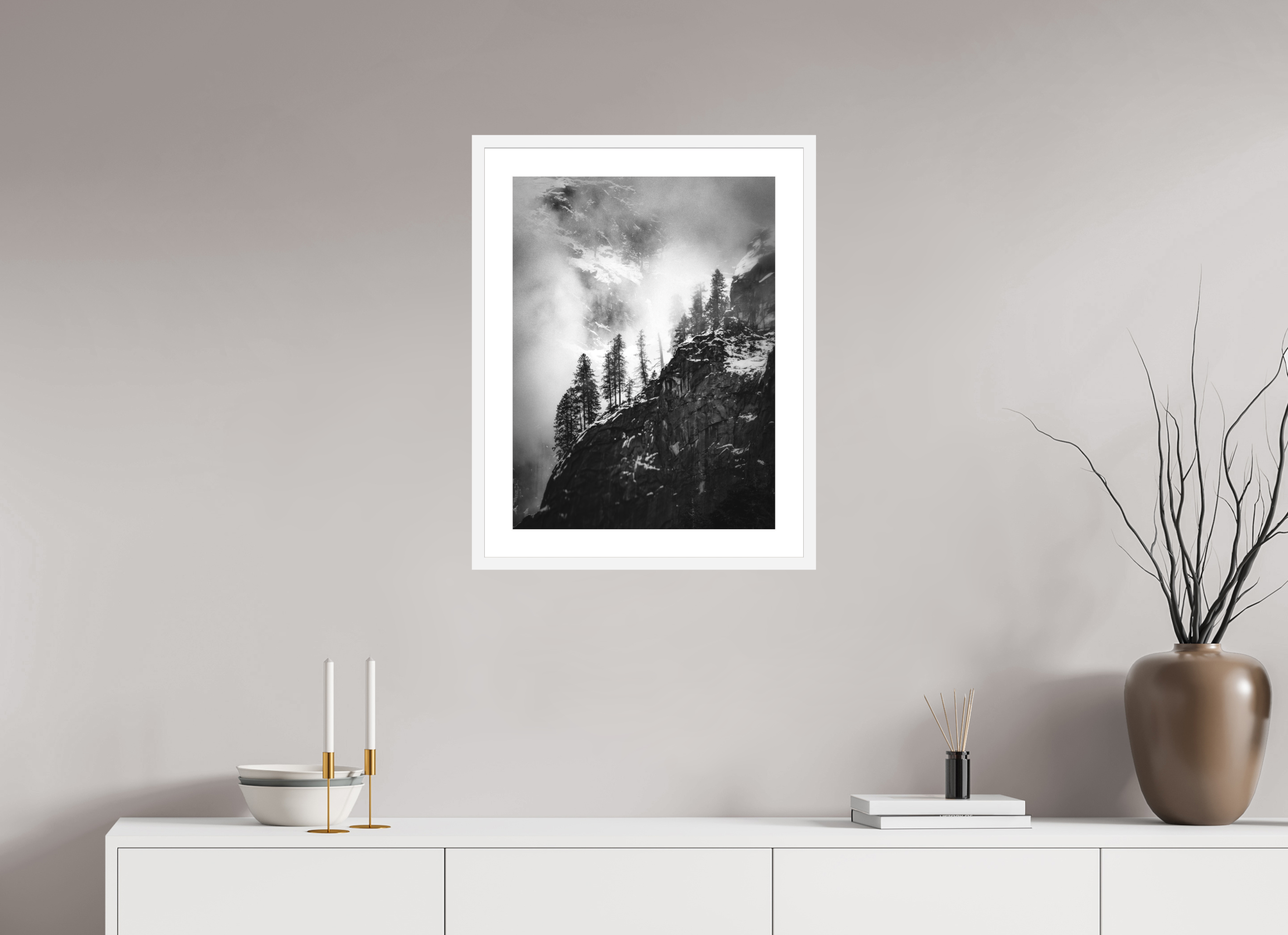 18 x 24″, Passe-Partout White Frame Pines on Granite