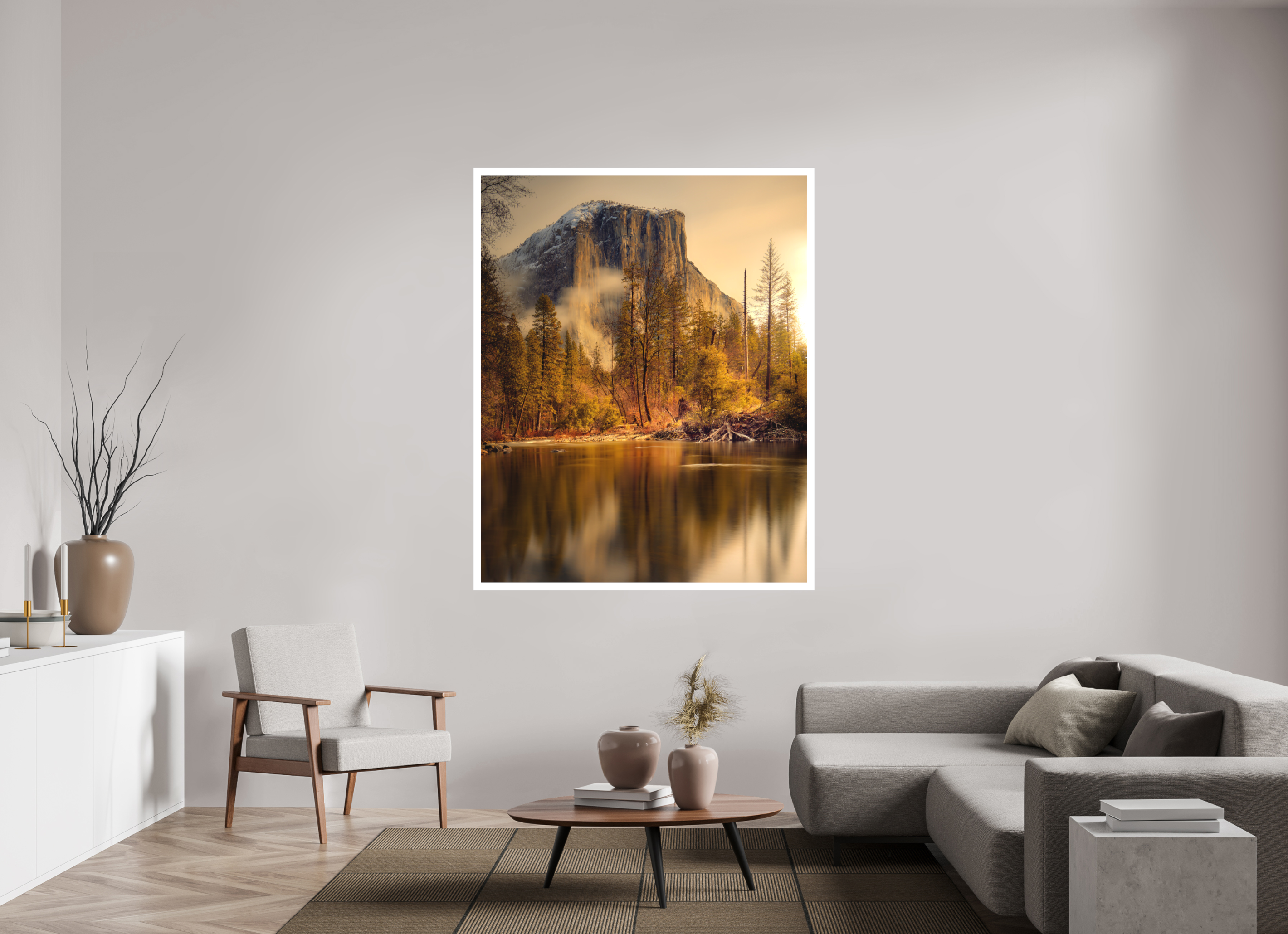 51 x 63.7″, Bonded Acrylic Mat + Silver Frame Winter Sunrise At El Capitan