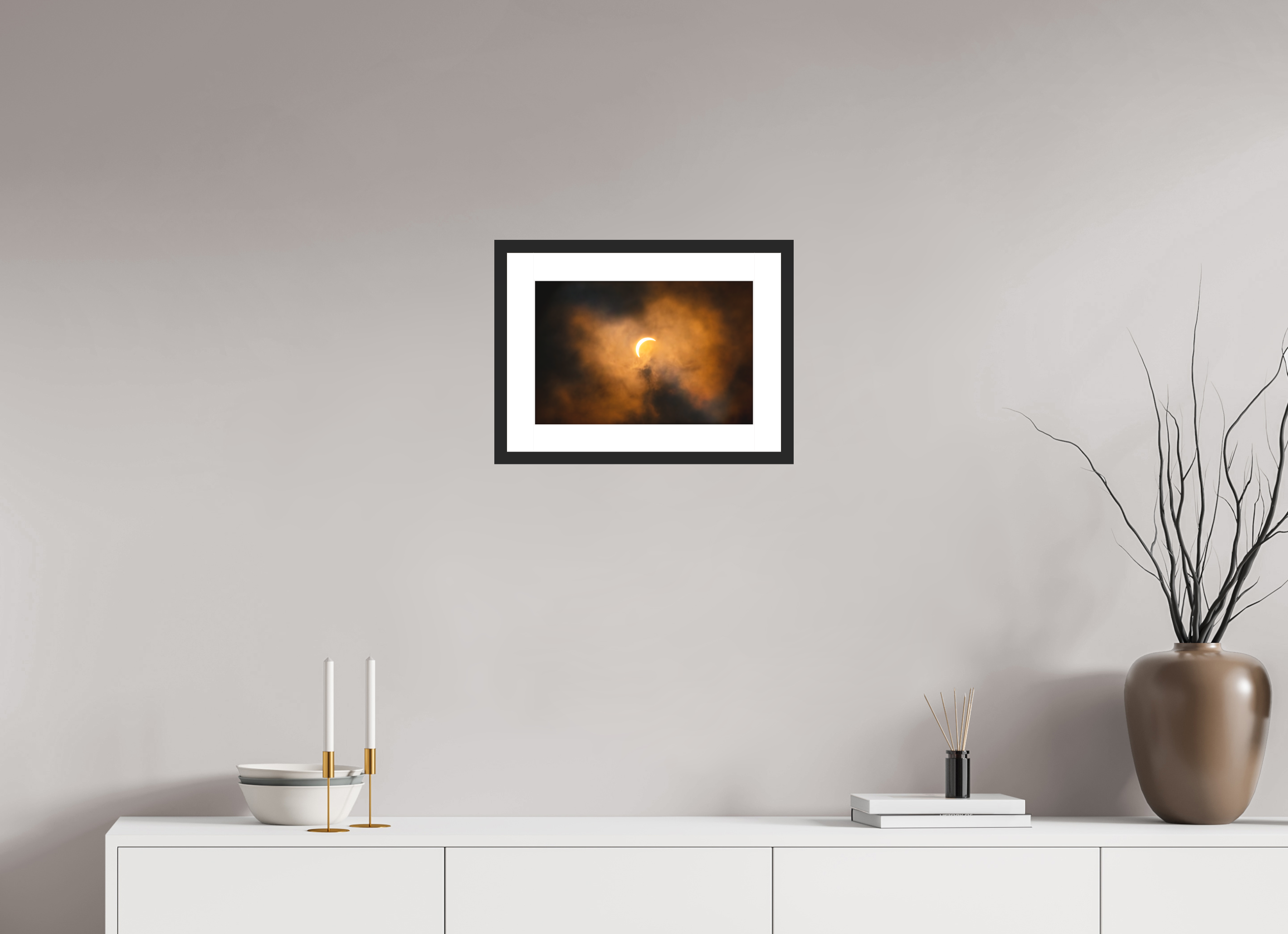 15 x 10″, Passe-Partout Black Frame 2024 Eclipse: Crescent Sun