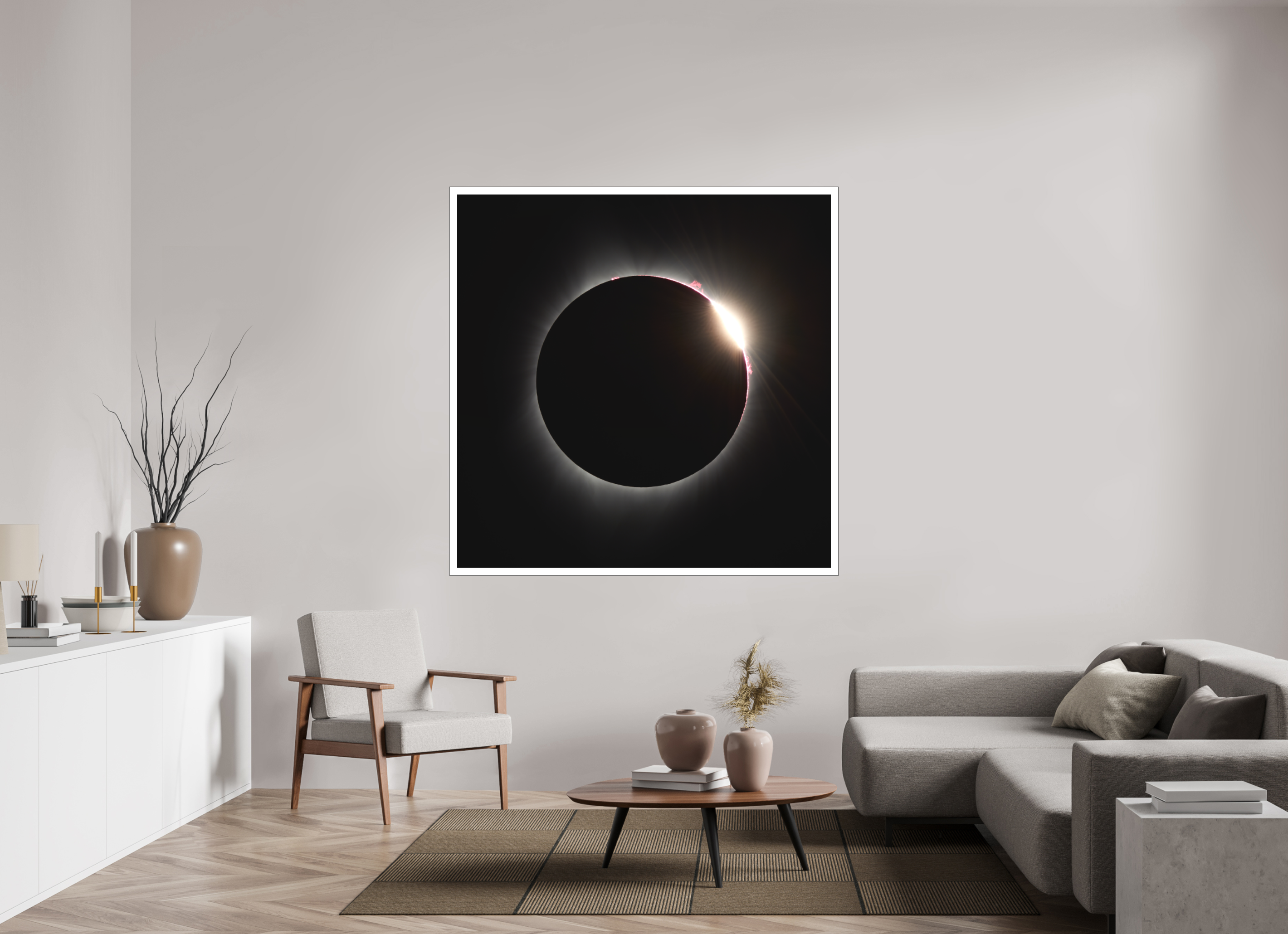 60 x 60″, Bonded Acrylic Mat + Black Frame 2017 Eclipse: The Diamonmd Ring in Oregon