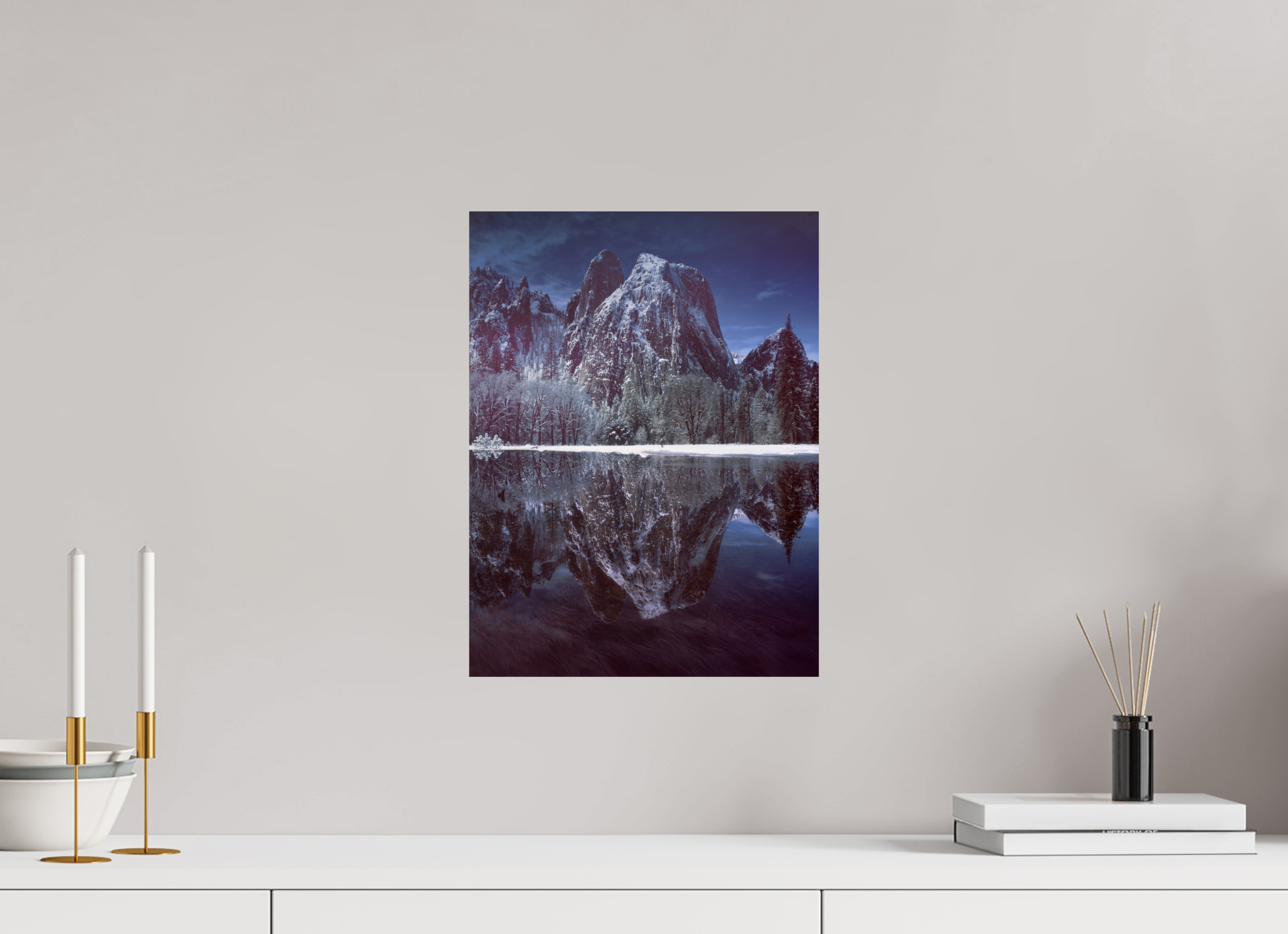 12 x 16″, Giclée Alu-Dibond Cathedral Rocks & Reflection in Snow