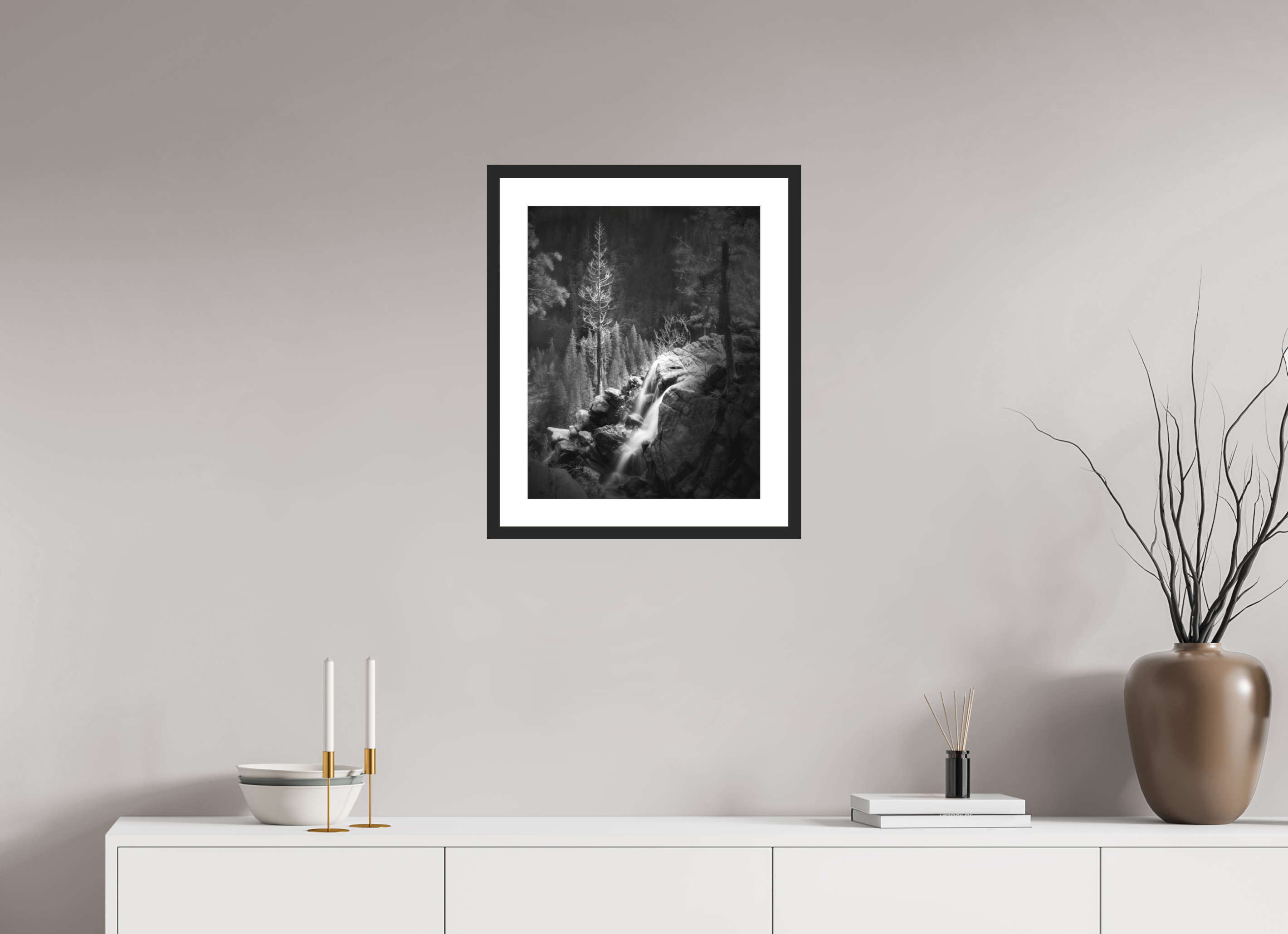 16 x 20″, Passe-Partout Black Frame Lucidum: Yosemite's Cascade Creek