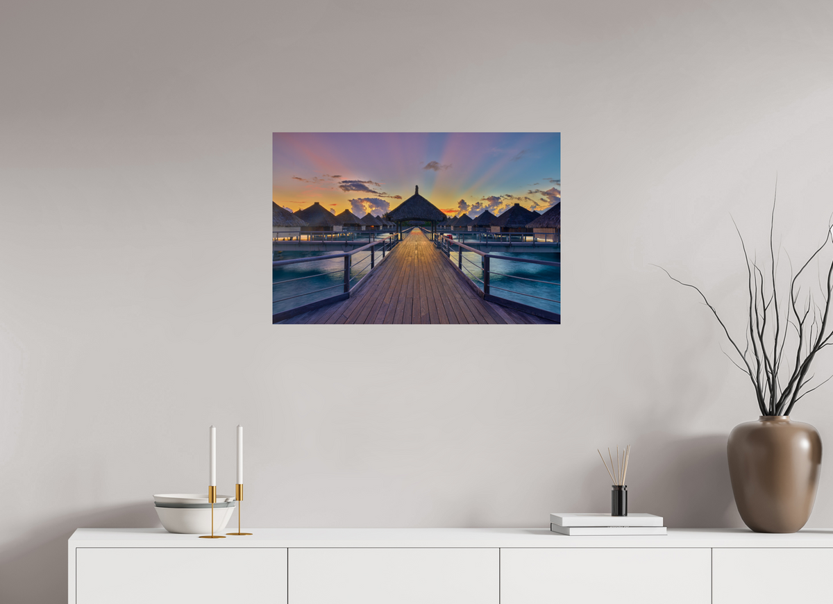 30 x 20″, Giclée Alu-Dibond Sunrise Over Bora Bora Overwater Bungalows