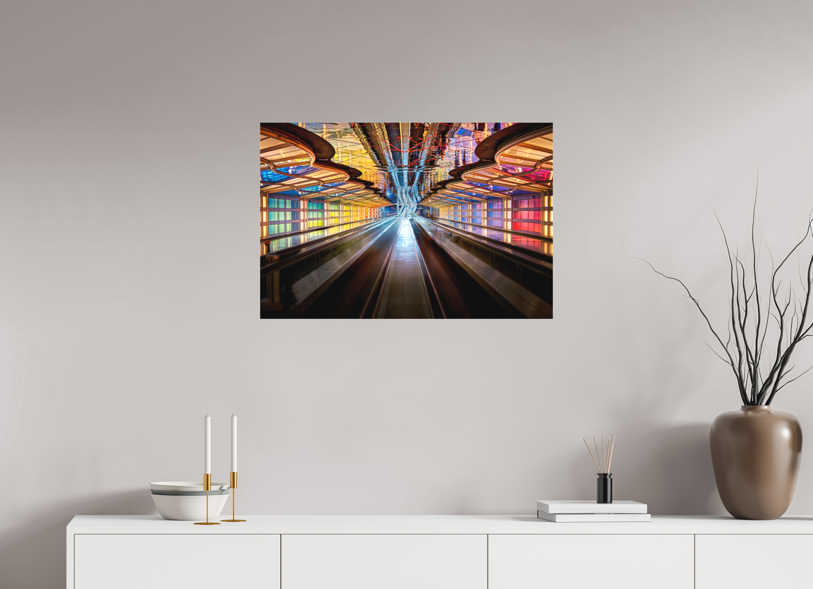 30 x 20″, Fine Art Textile Chicago O'Hare Airport's Neon Walkway