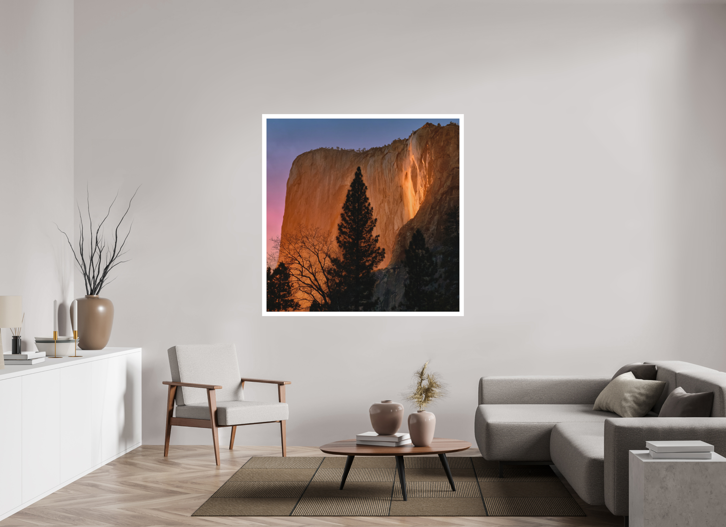55 x 55″, Bonded Acrylic Mat + White Frame Horsetail Fall 2025