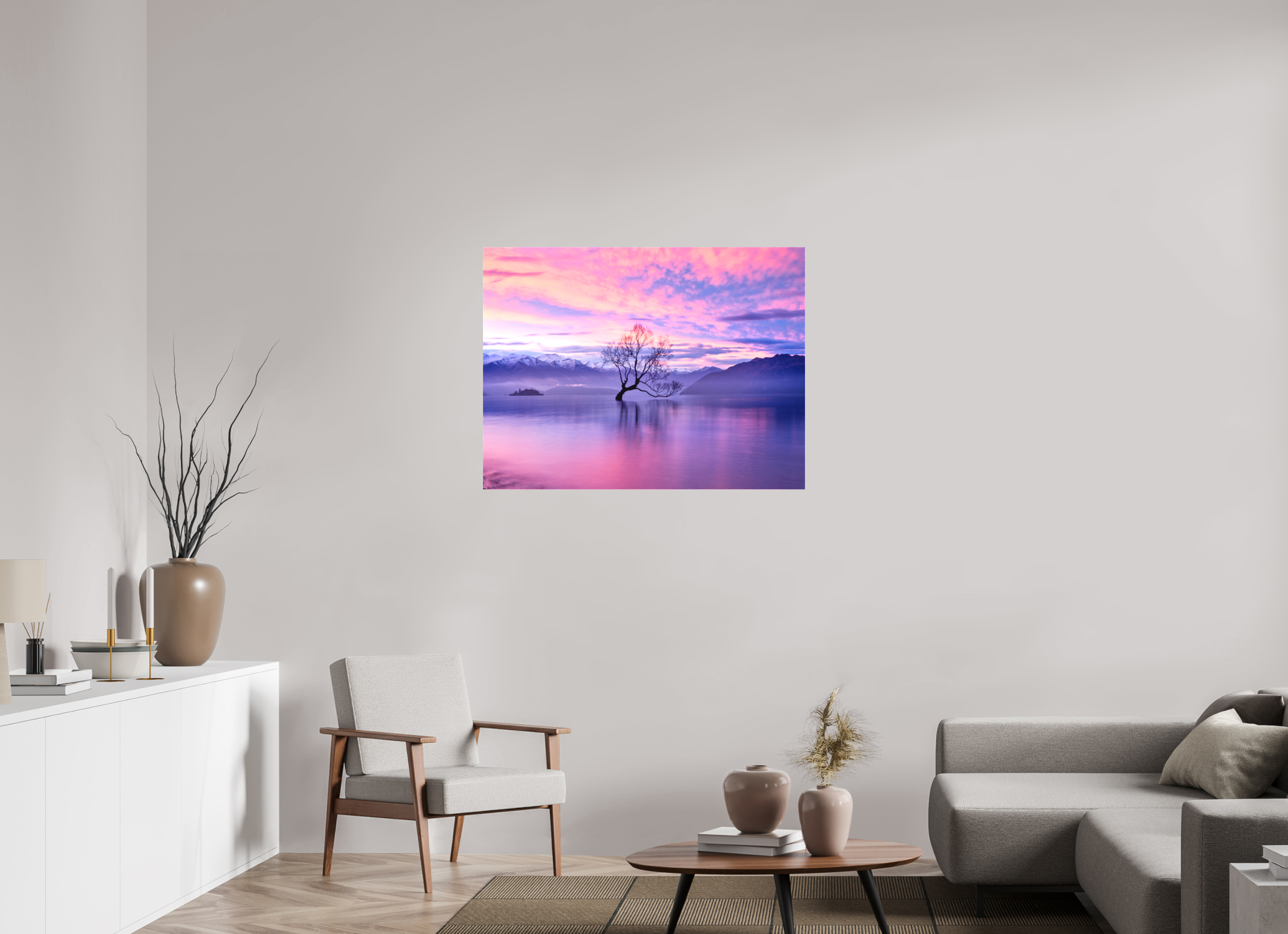 40 x 30″, Fine Art Textile Wanaka II: The Wanaka Tree Beneath a Brilliant Sunset
