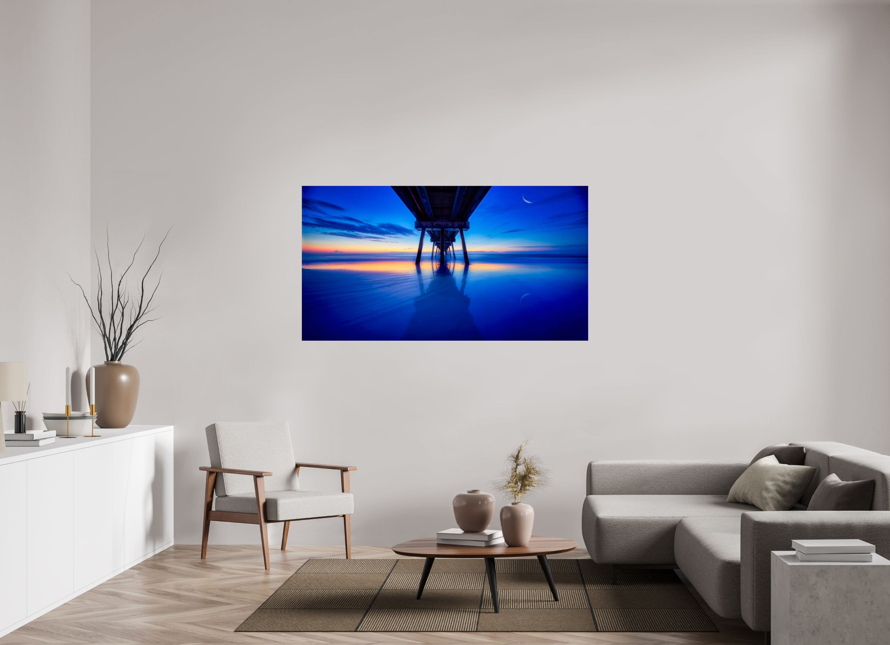 66.5 x 36″, Giclée Alu-Dibond Dawn at The Jax Pier