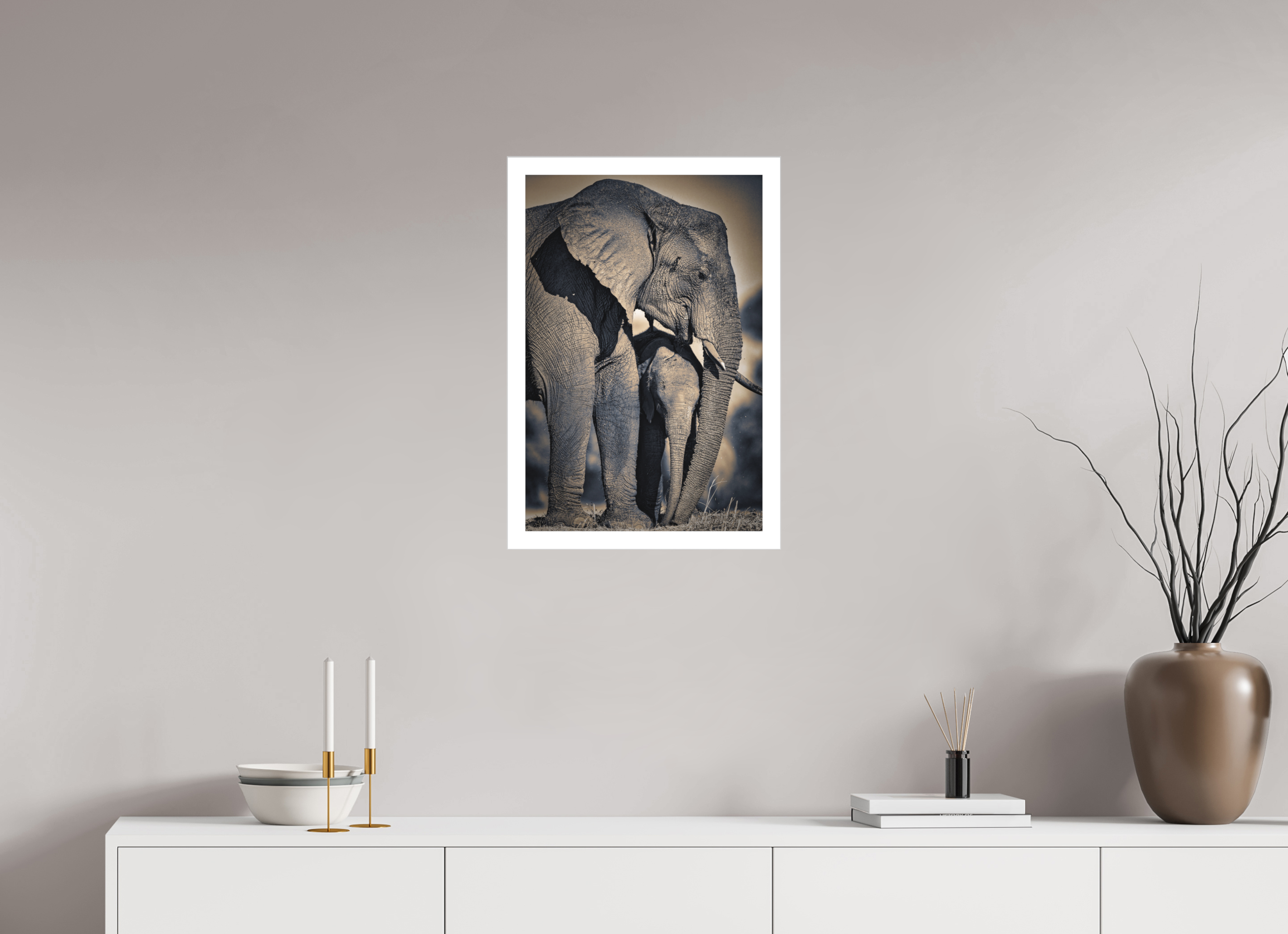 16 x 24″, Fine Art Bonded Acrylic Mother Elephant & Calf