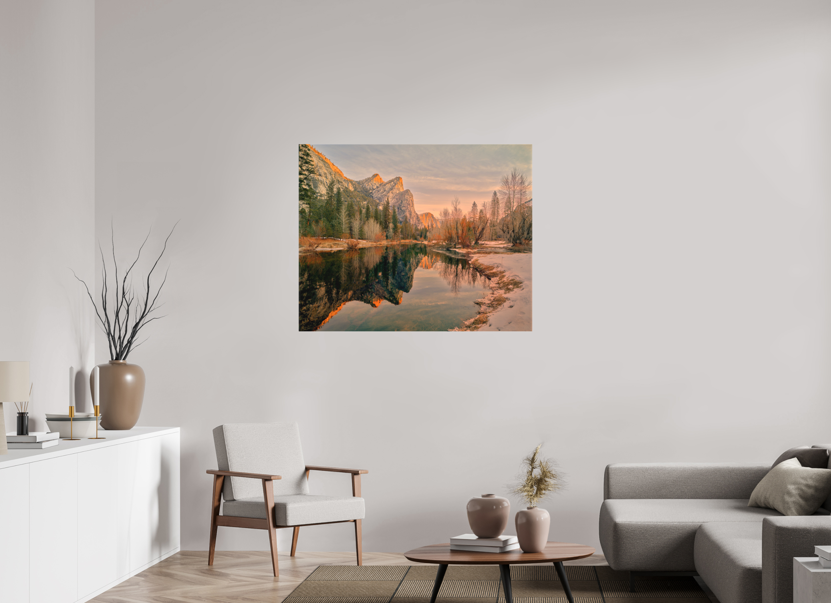 45 x 36″, Fine Art Textile Yosemite's Leviathans in Winter Dawn Light