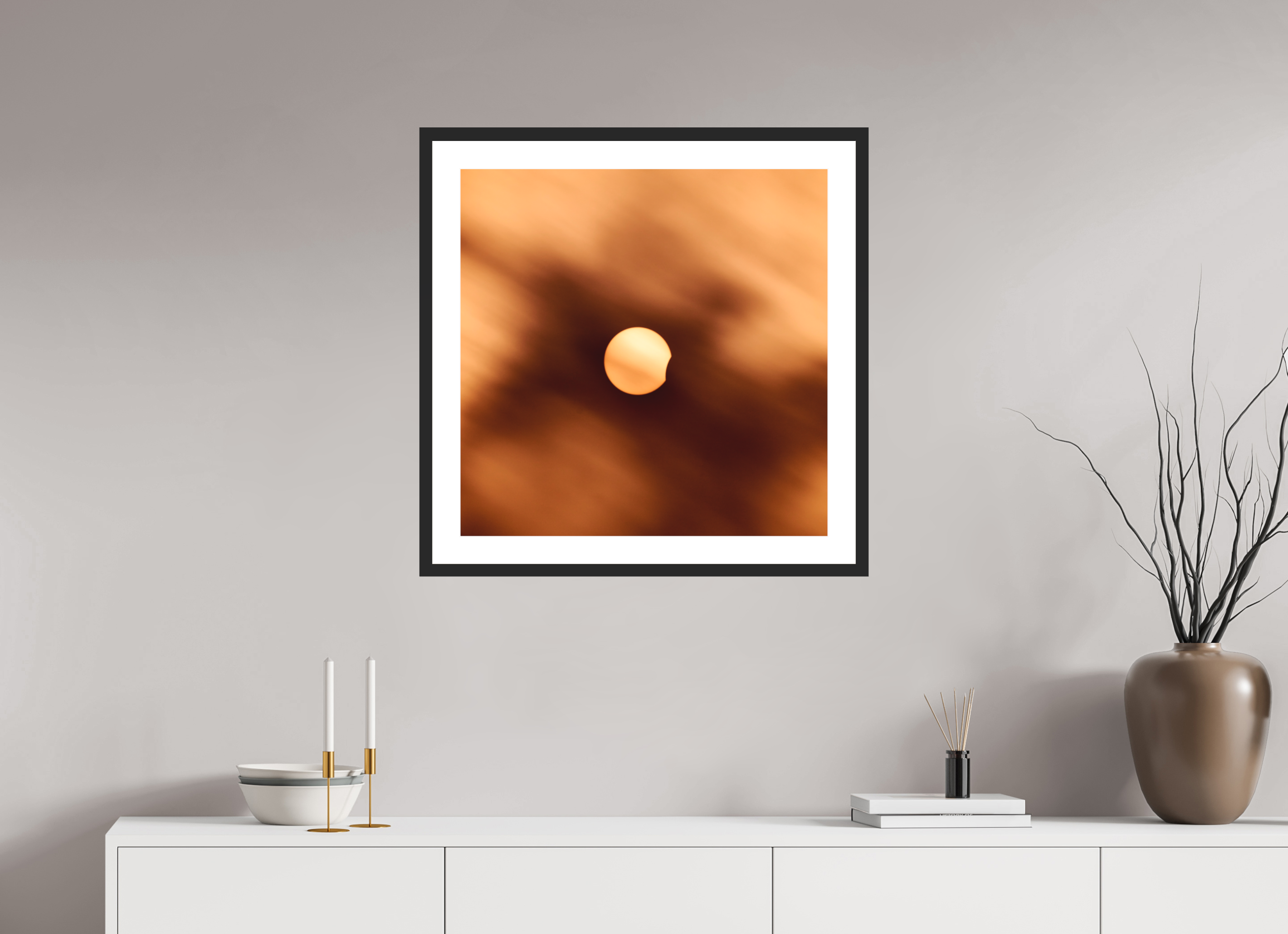 25 x 25″, Passe-Partout Black Frame 2024 Eclipse First Kiss