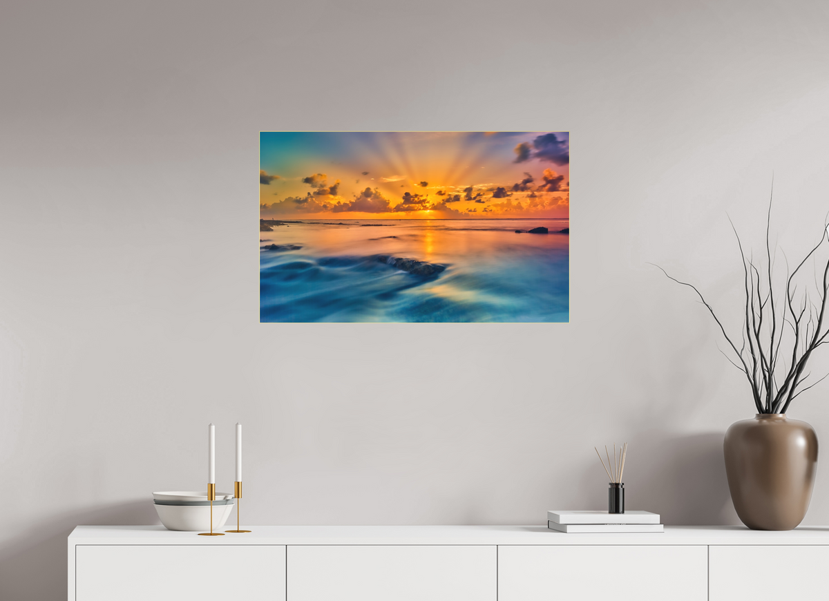 32.4 x 20″, Bonded Acrylic Gold Frame Diluvian: Bora Bora Reefside Sunrise