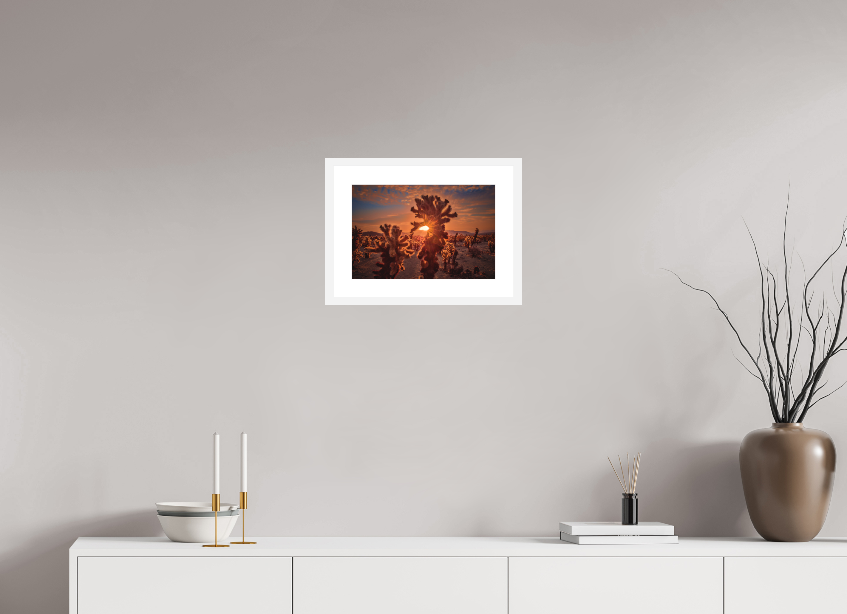 15 x 10″, Passe-Partout White Frame Joshua Tree's Chollah Cactus
