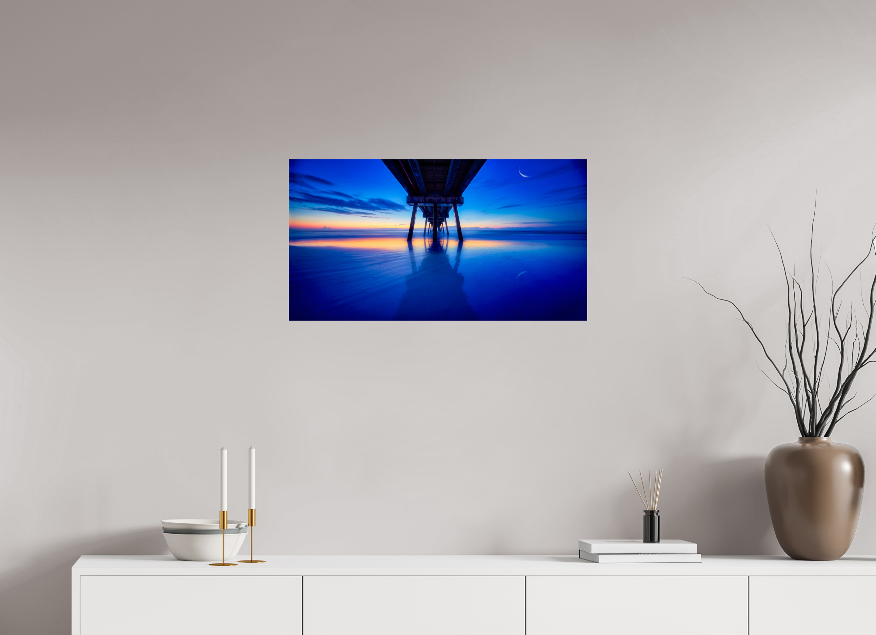 29.6 x 16″, Giclée Alu-Dibond Dawn at The Jax Pier