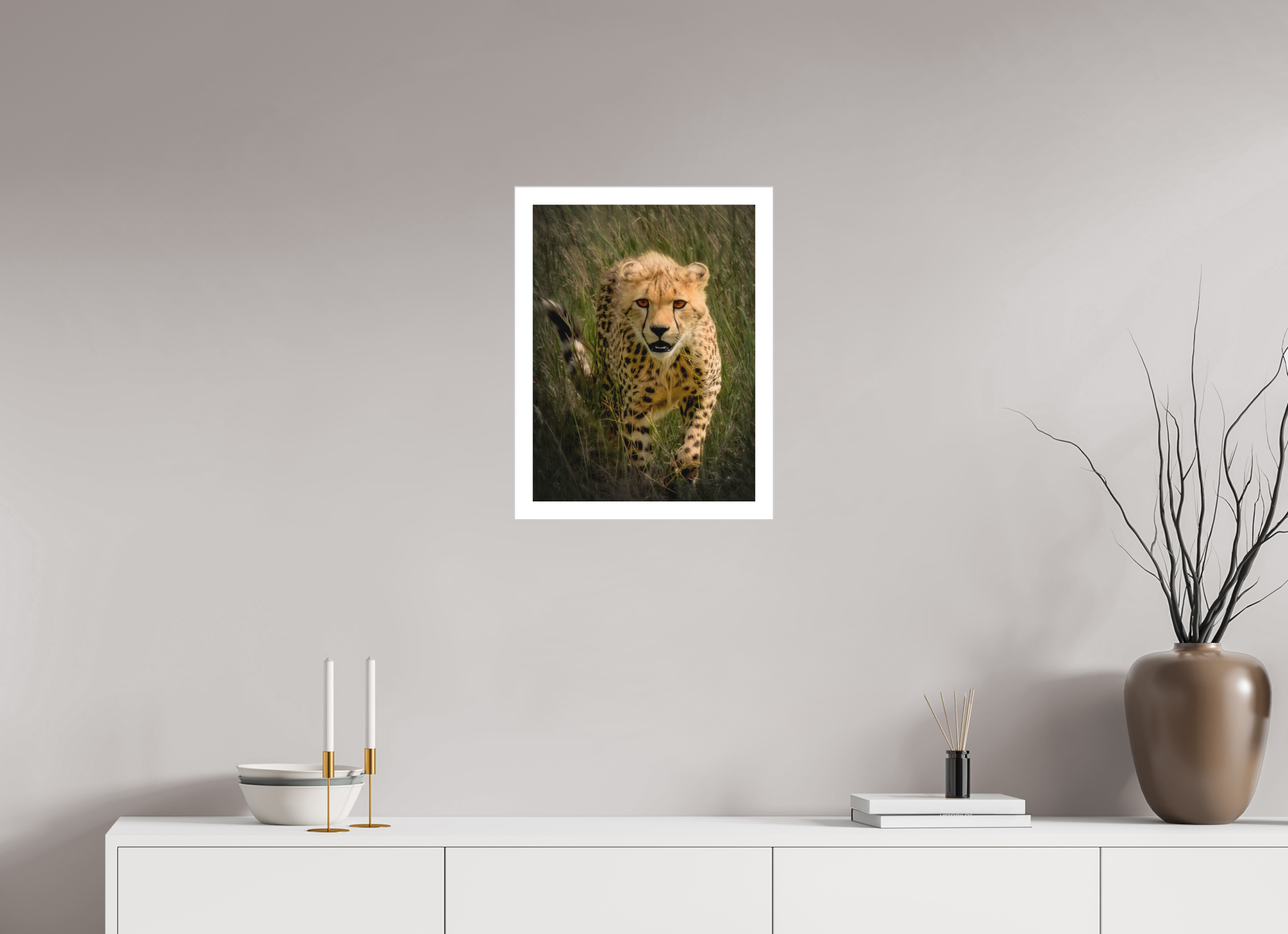 15 x 20″, Fine Art Bonded Acrylic Stalking Cheetah