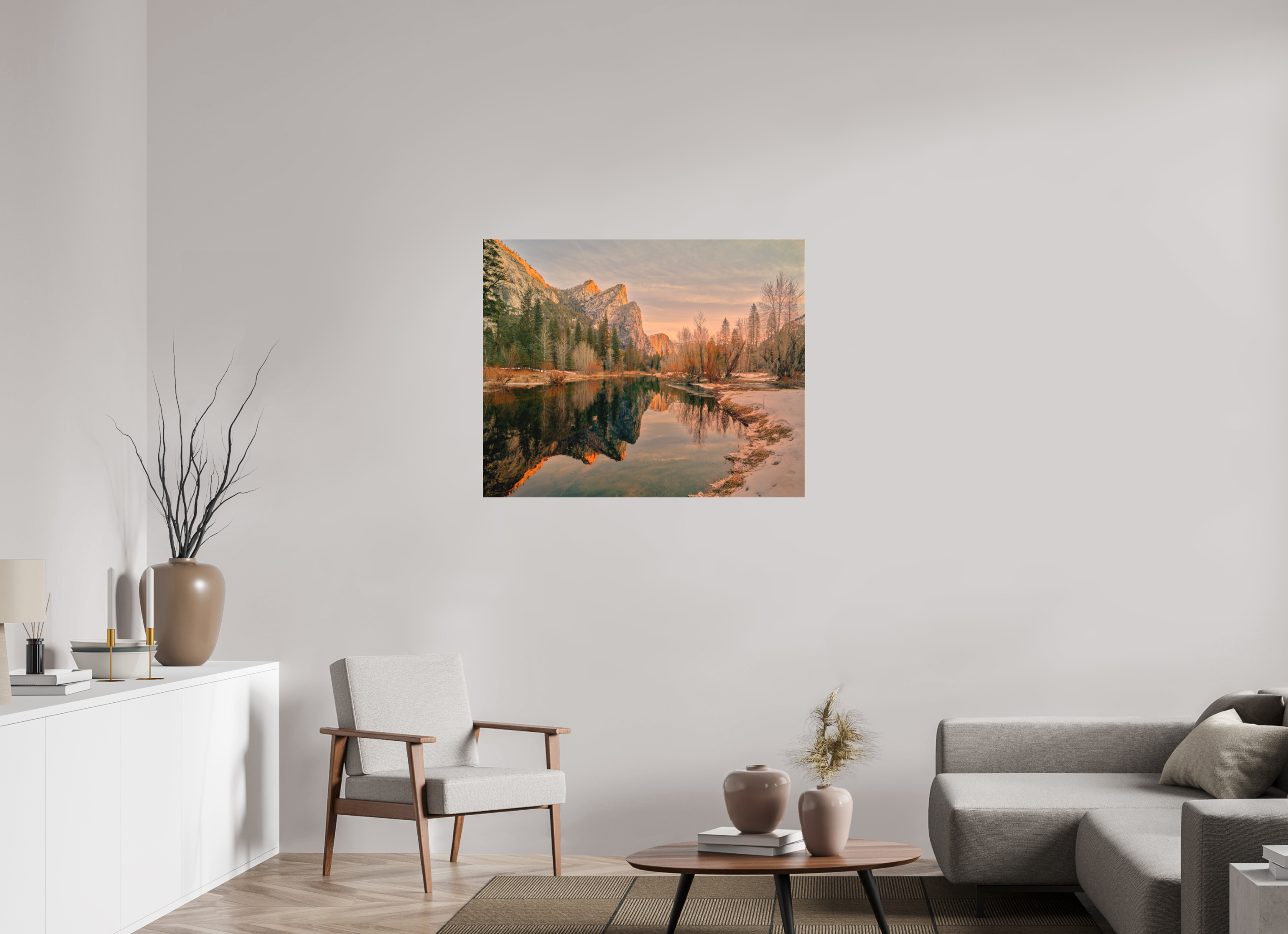 40 x 32″, Fine Art Textile Yosemite's Leviathans in Winter Dawn Light