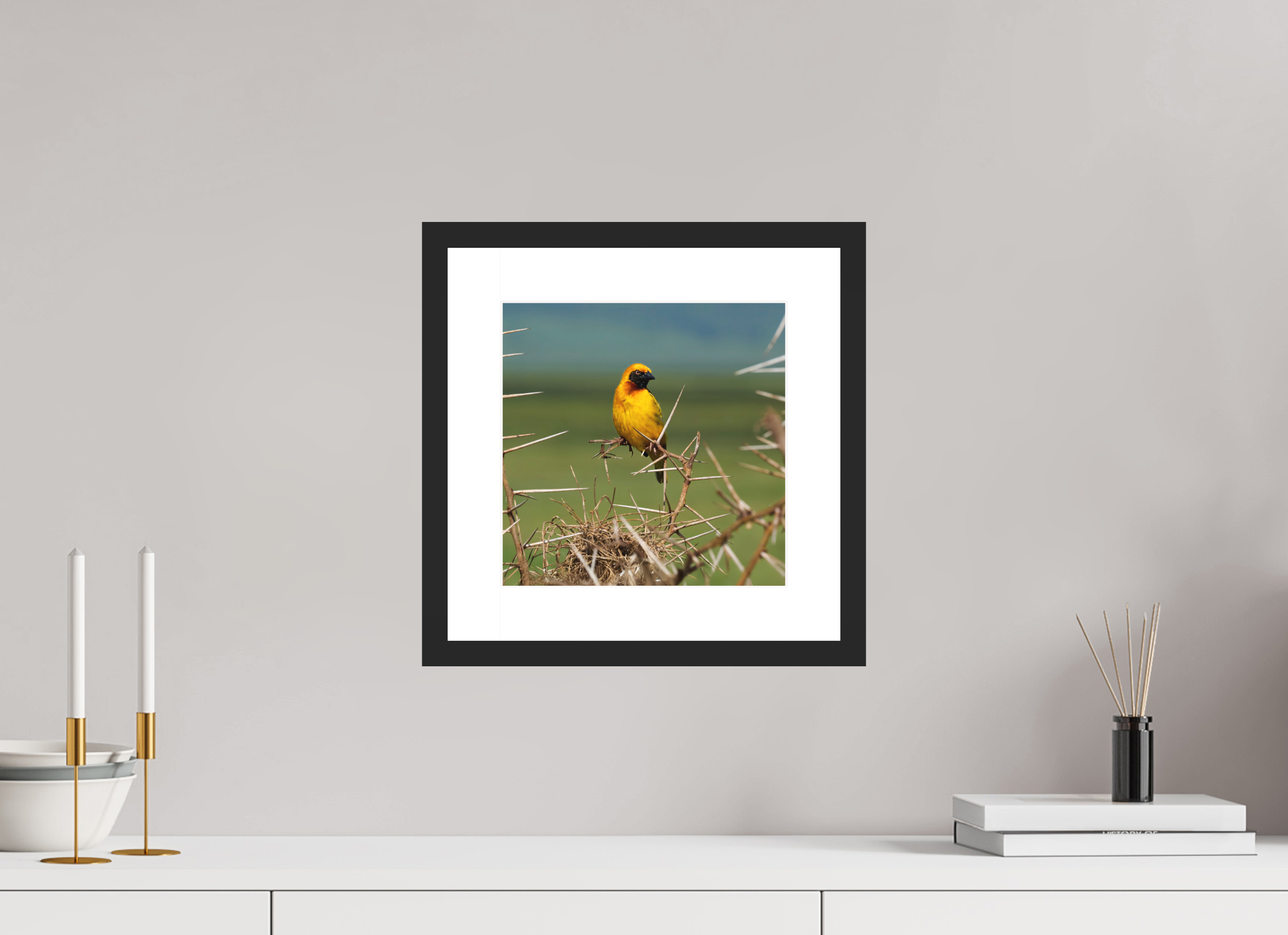 10 x 10″, Passe-Partout Black Frame Afrcan Golden Weaver
