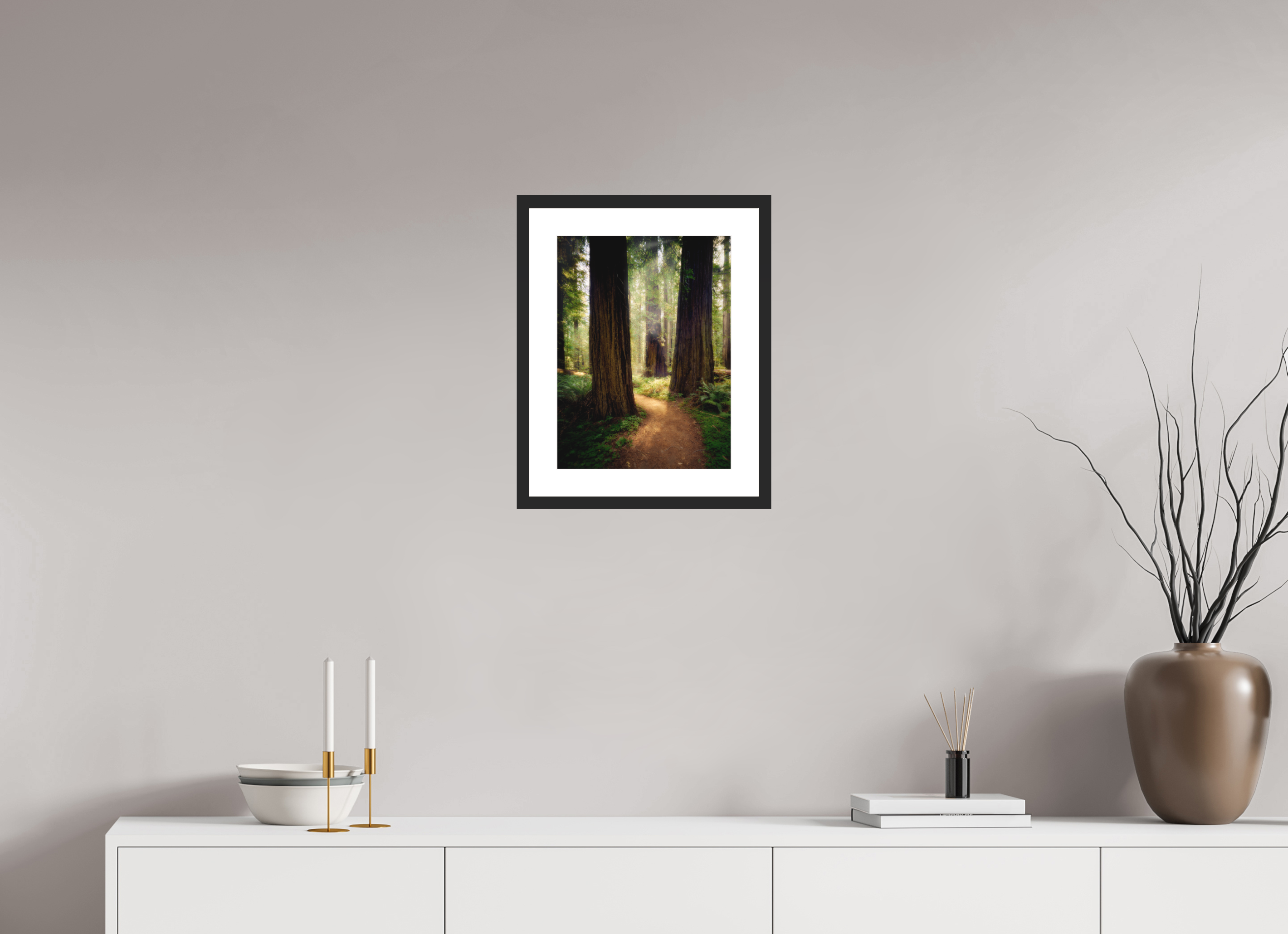 12 x 16″, Passe-Partout Black Frame A Path Through The Redwoods
