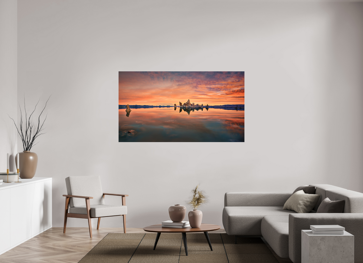 70 x 39.4″, Bonded Acrylic Silver Frame Reflekto: Mono Lake's South Tufa