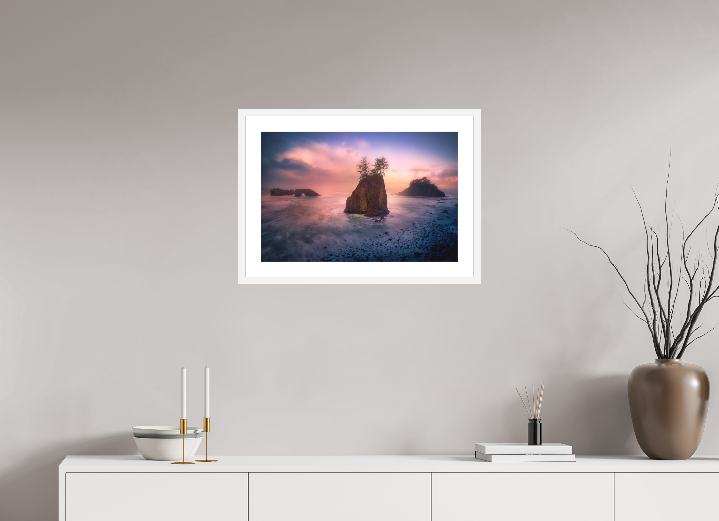 24 x 16″, Passe-Partout White Frame The Oregon Coast: Secret Beach