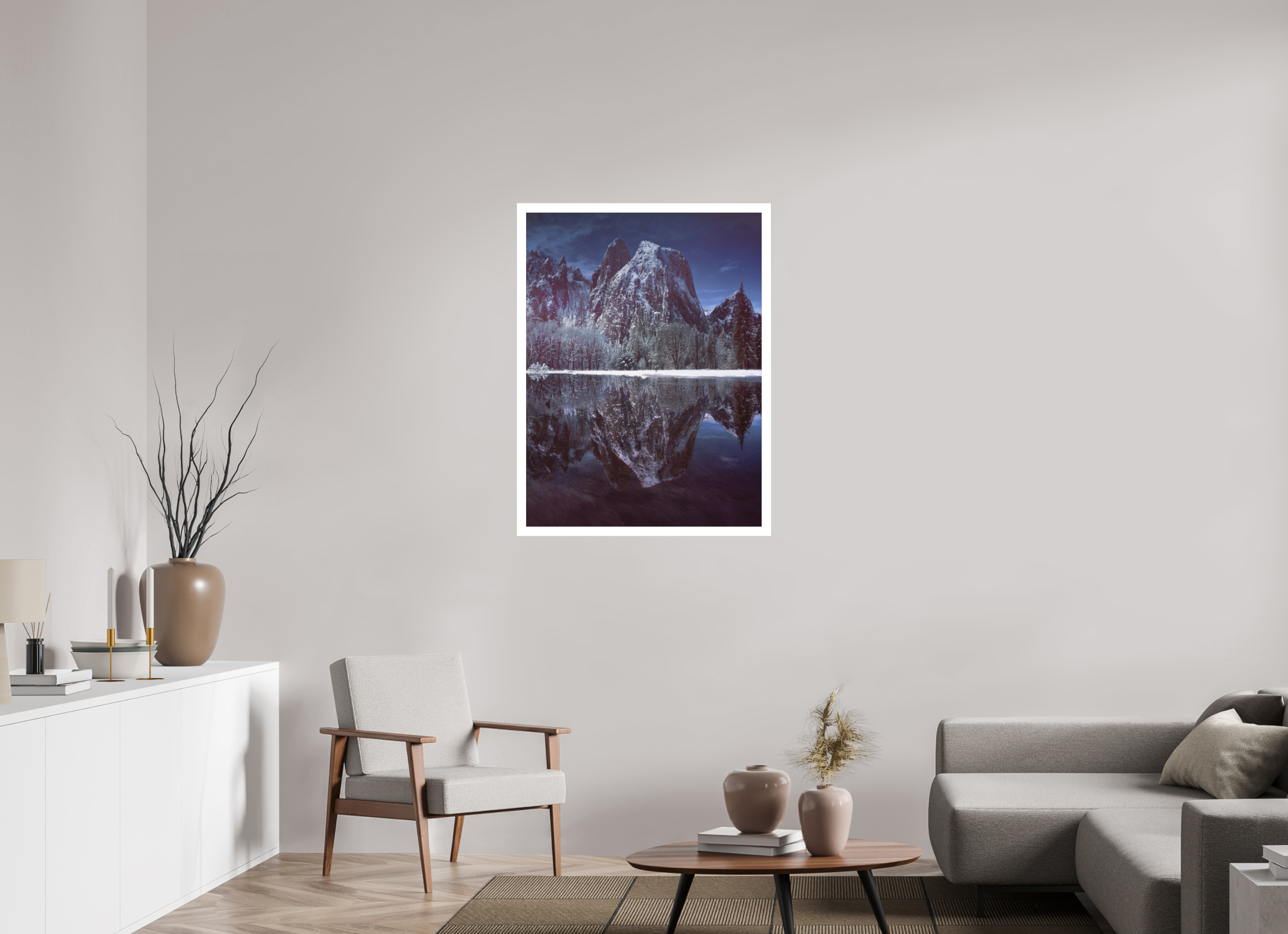 30 x 40″, Fine Art Bonded Acrylic Cathedral Rocks & Reflection in Snow