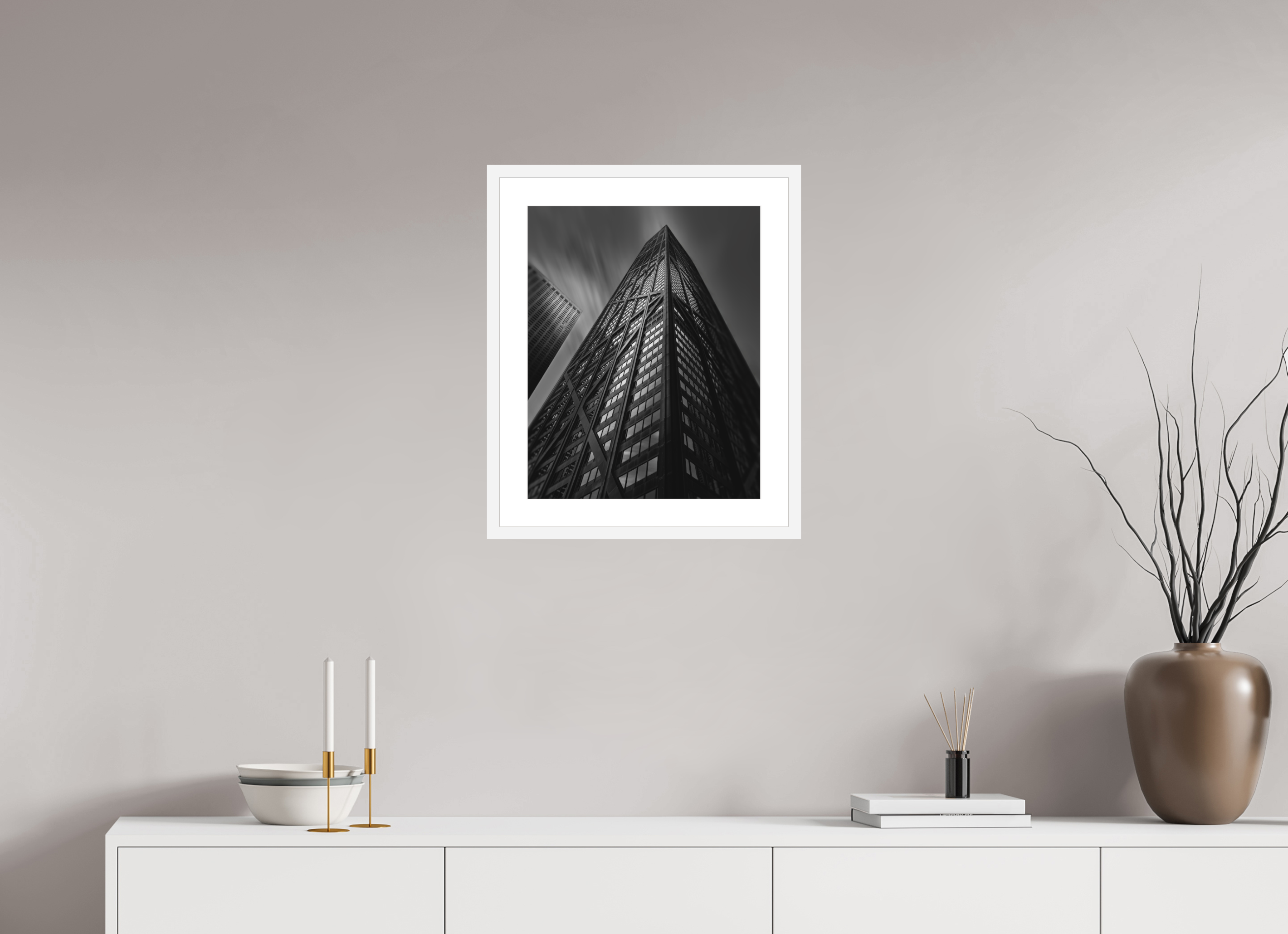 16 x 20″, Passe-Partout White Frame Chicago's John Hancock Building