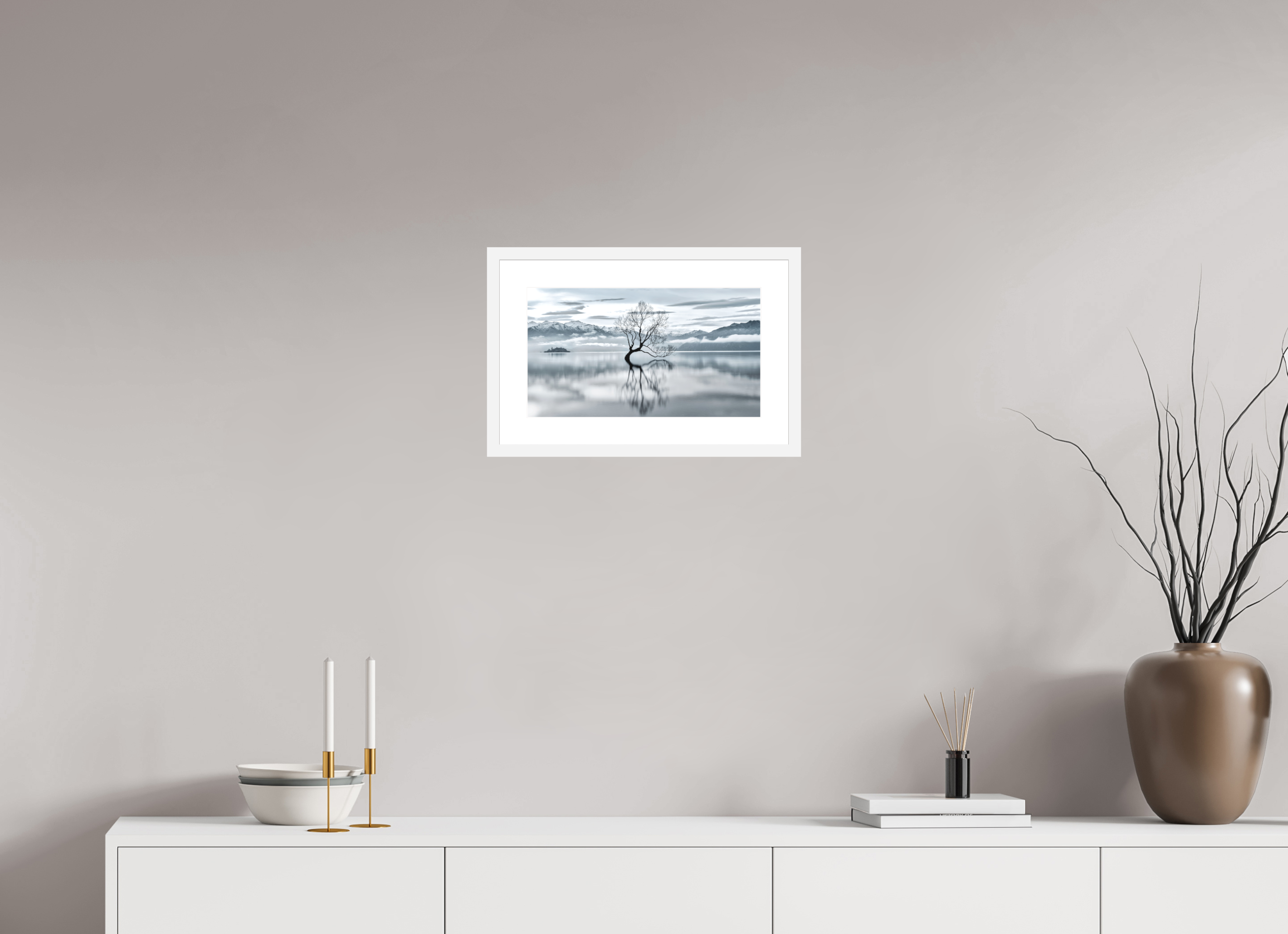 16 x 9″, Passe-Partout White Frame Wanaka III: Almost Monochrome
