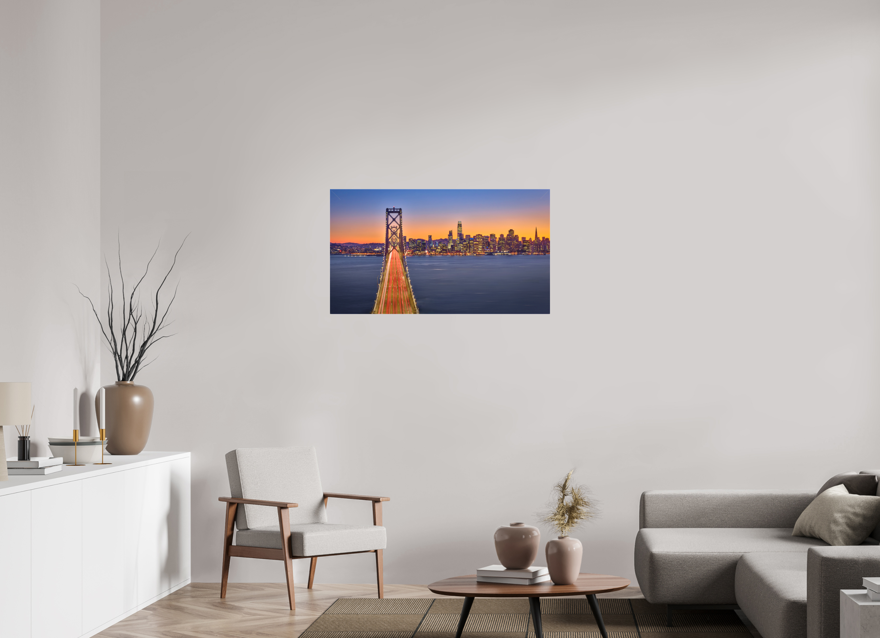 40 x 22.5″, Fine Art Textile Bay Bridge & Sunset Over San Francsico