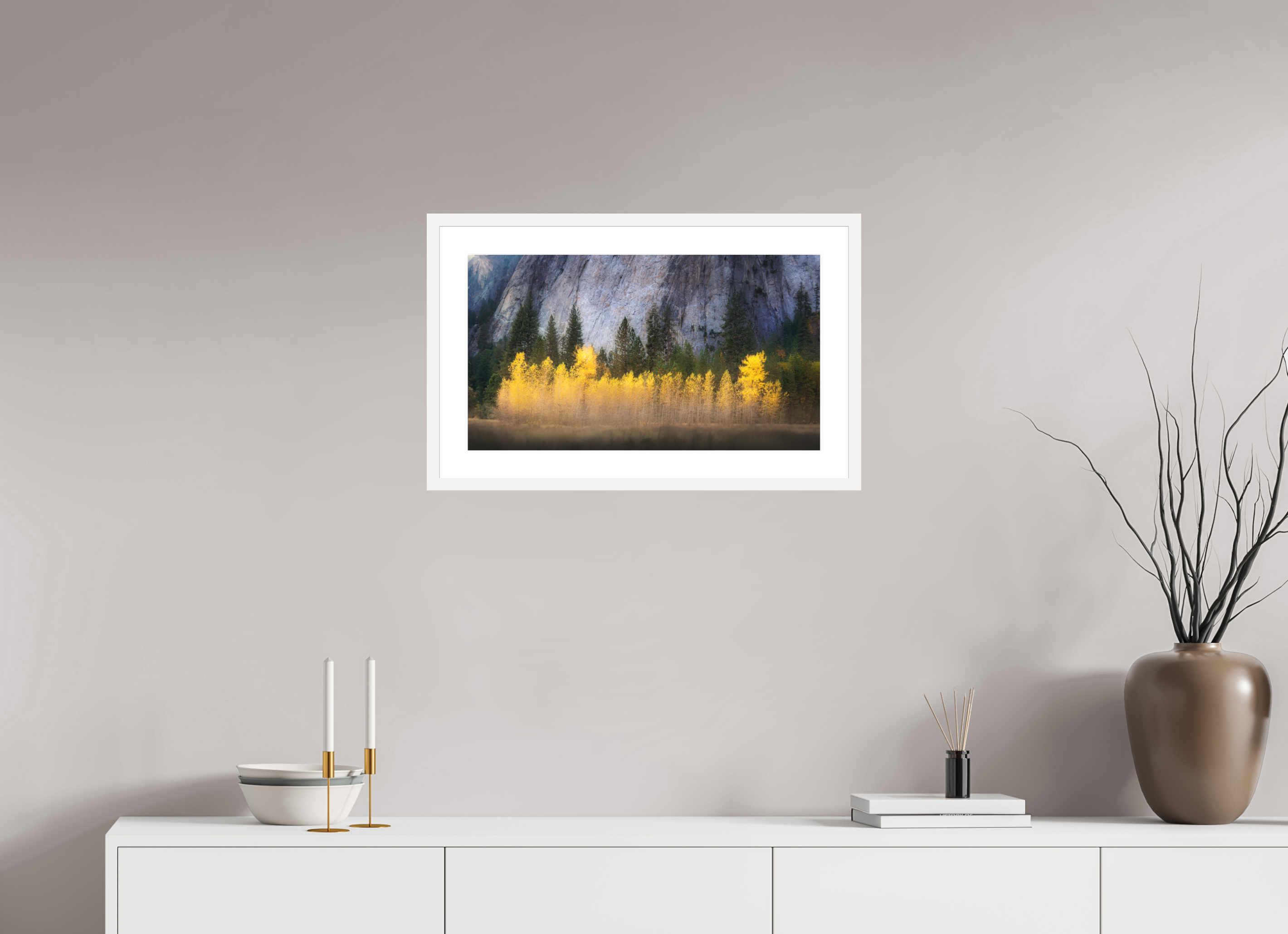 24 x 13.5″, Passe-Partout White Frame Quaking Aspens Beneath Cathedral Rock