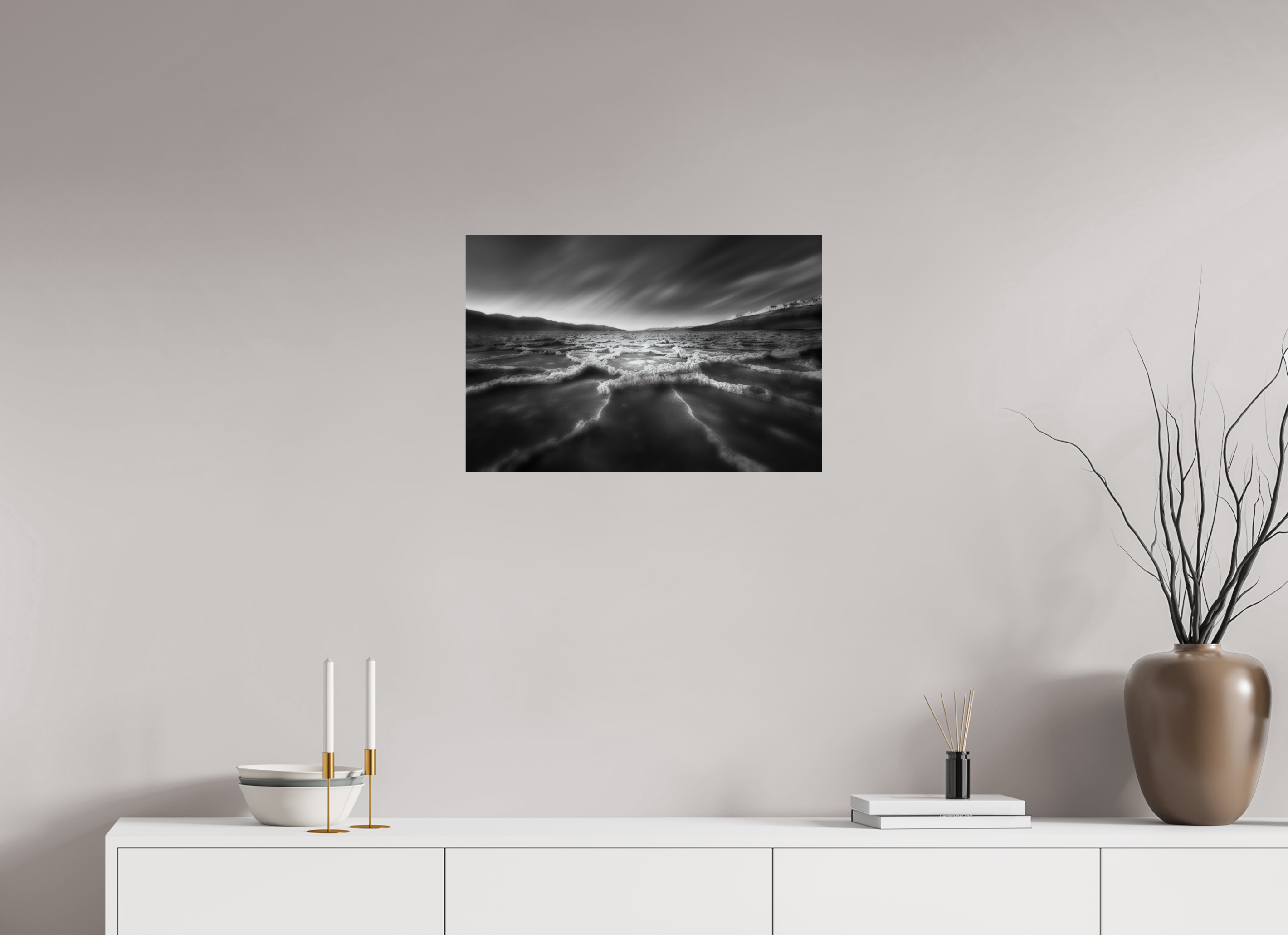 24 x 16″, Giclée Alu-Dibond Death Valley's Badwater Basin in Monochrome