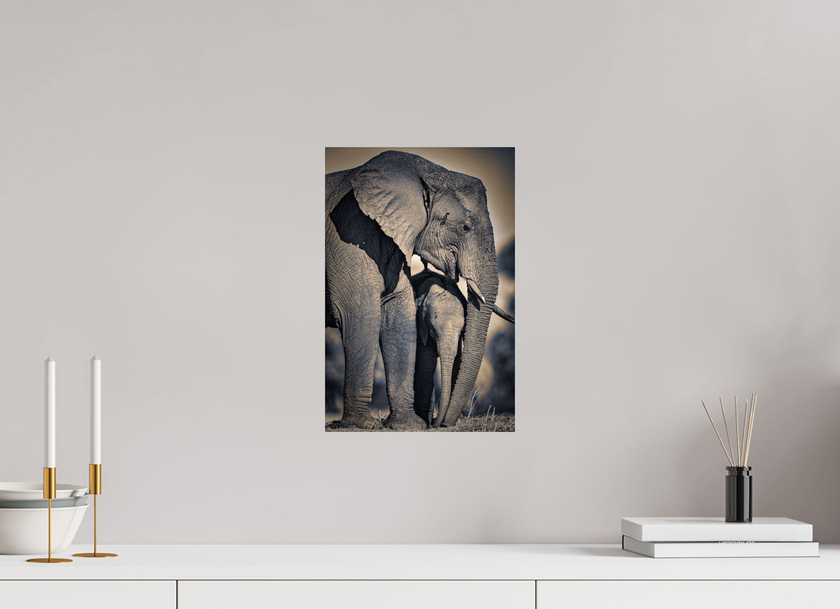 10 x 15″, Giclée Alu-Dibond Mother Elephant & Calf