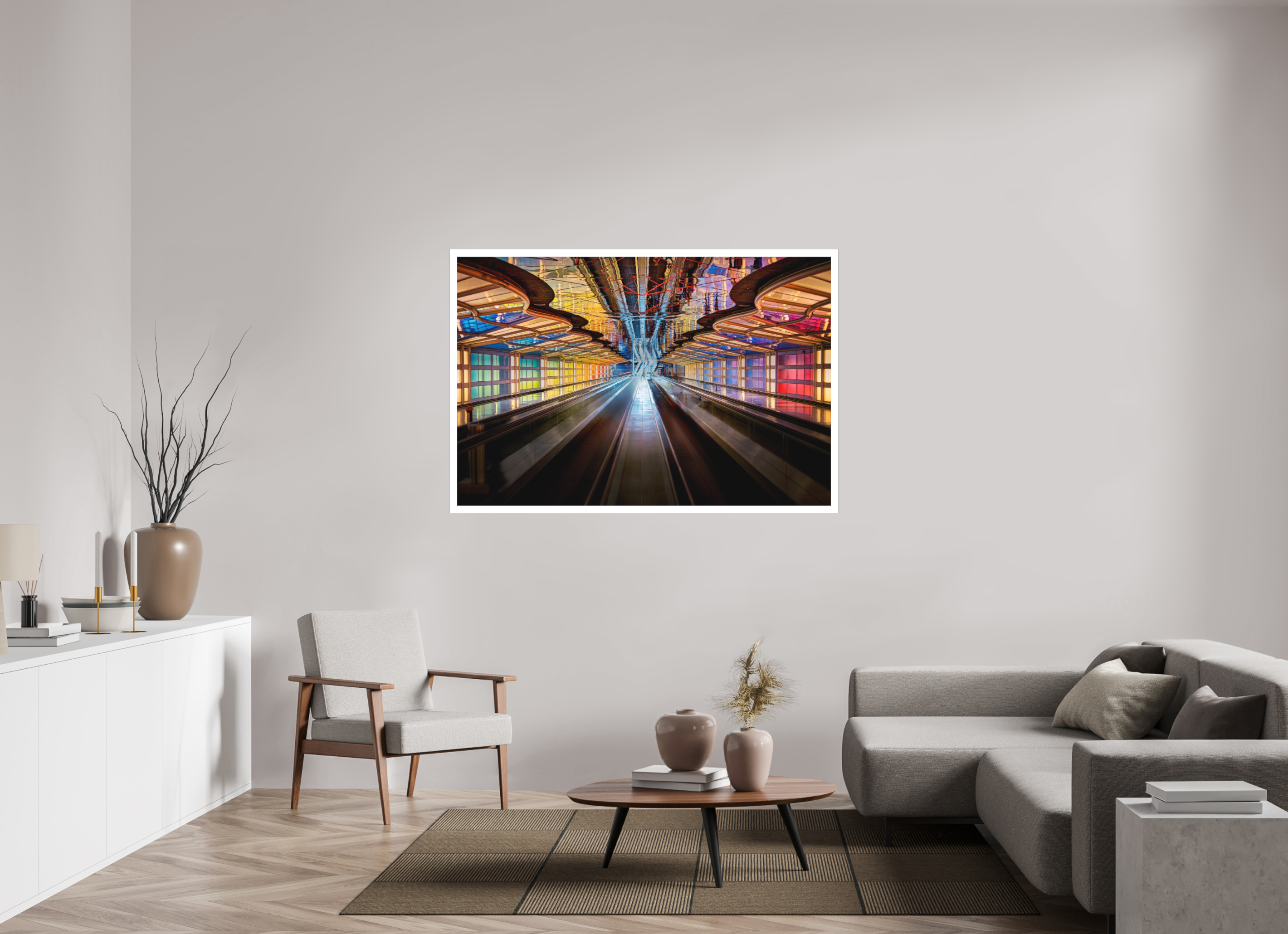 60 x 40″, Fine Art Bonded Acrylic Chicago O'Hare Airport's Neon Walkway