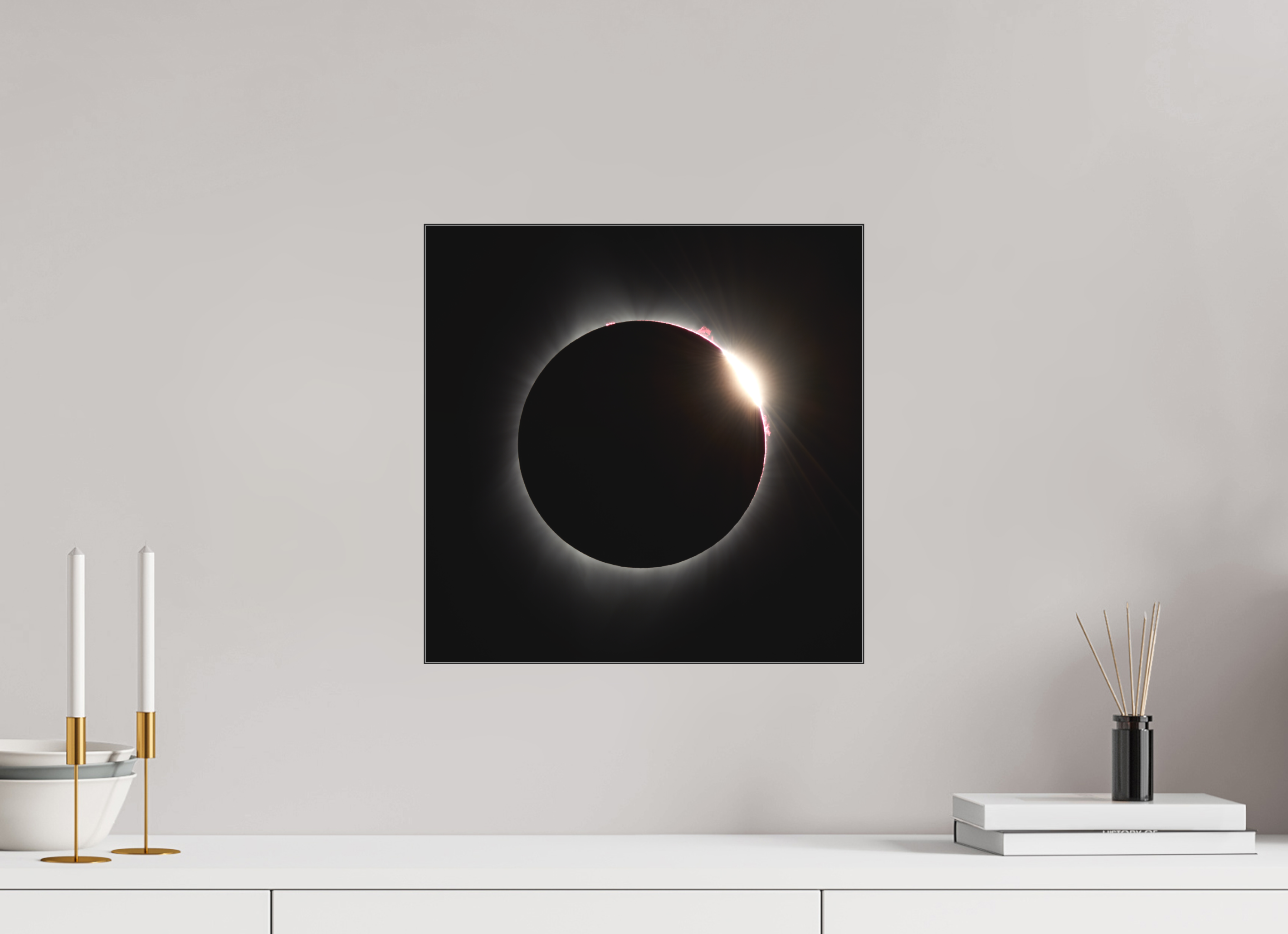 15 x 15″, Bonded Acrylic Black Frame 2017 Eclipse: The Diamonmd Ring in Oregon