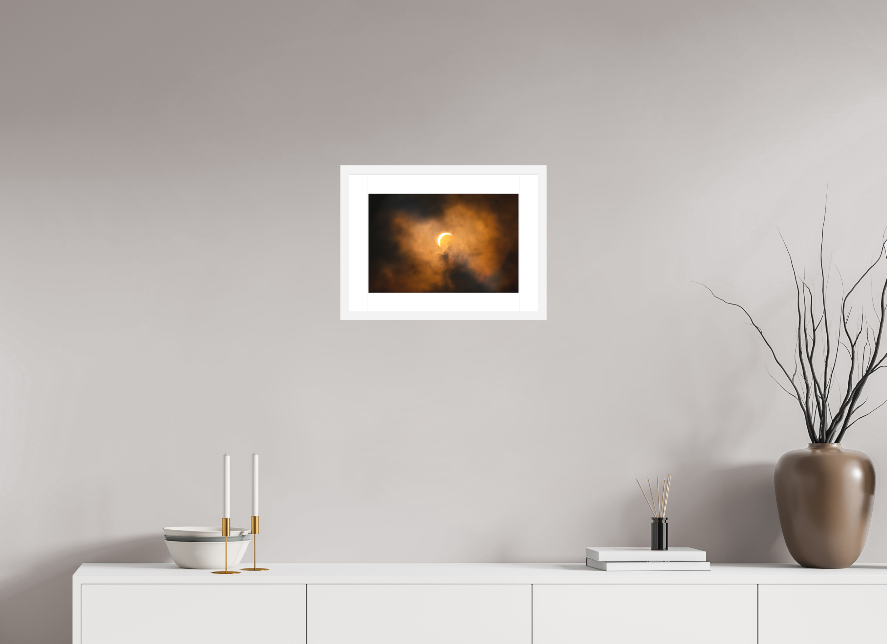 15 x 10″, Passe-Partout White Frame 2024 Eclipse: Crescent Sun