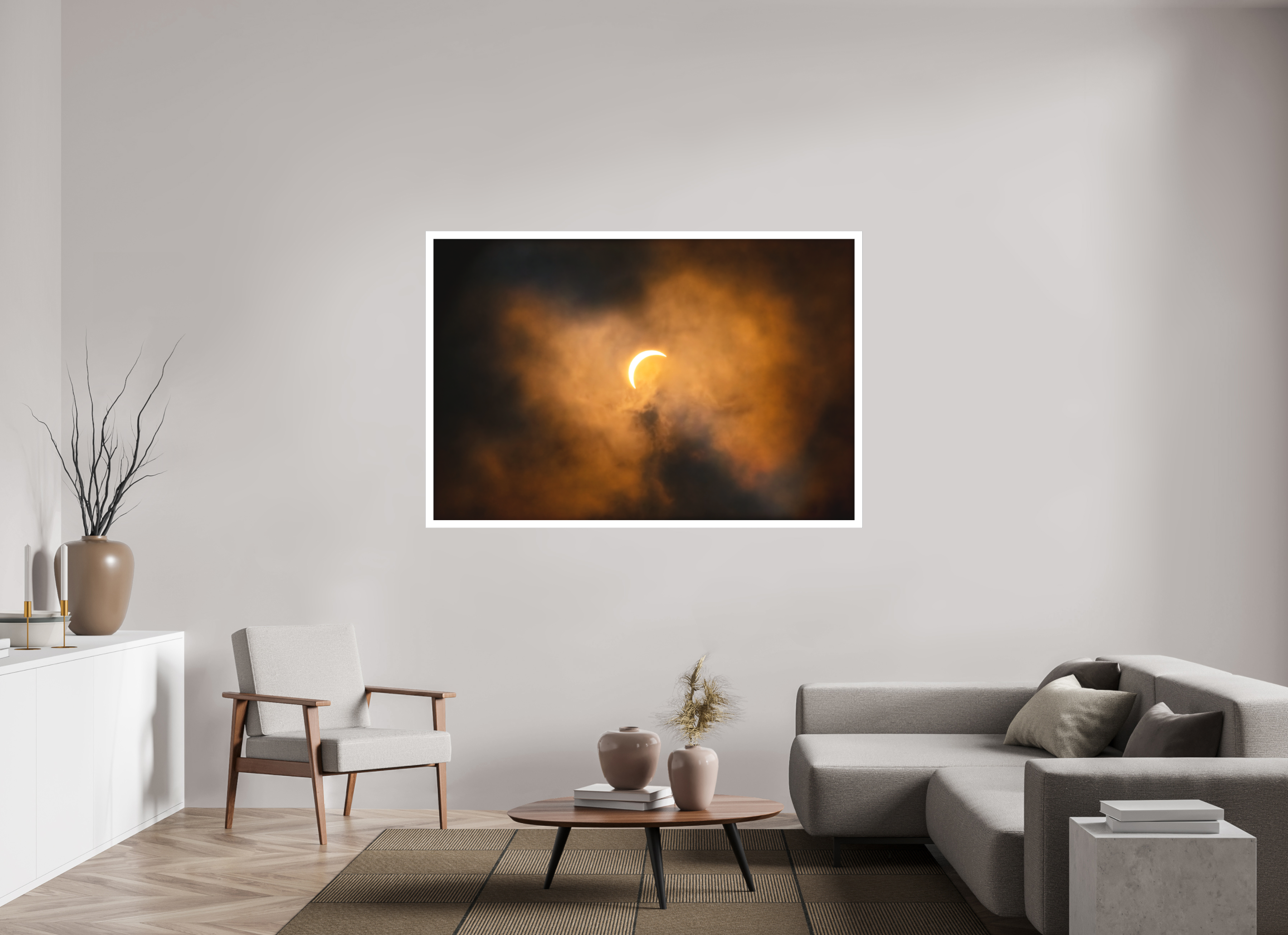 66 x 44″, Fine Art Bonded Acrylic 2024 Eclipse: Crescent Sun