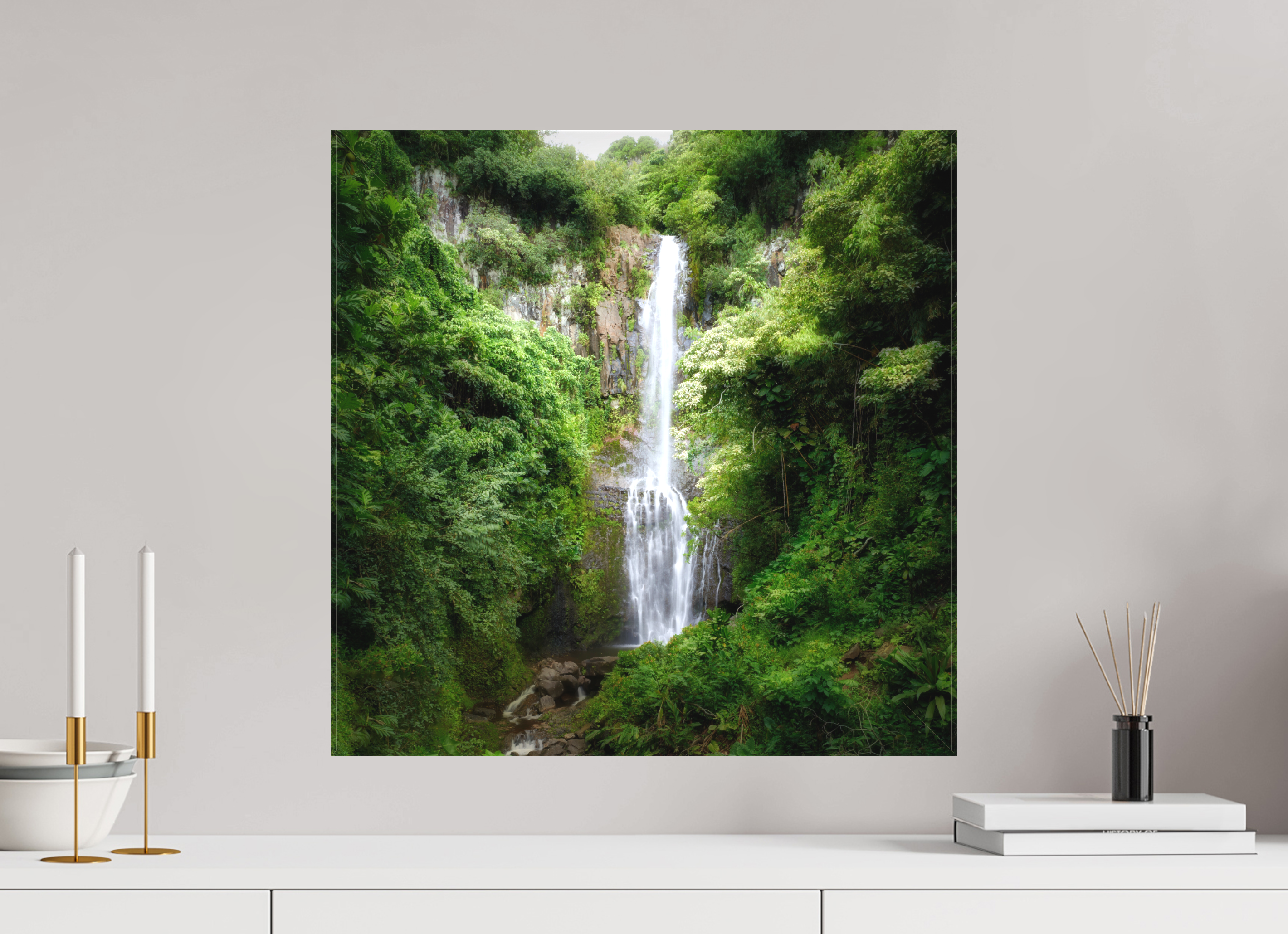 20 x 20″, Fine Art Textile Maui's Makahiku Falls