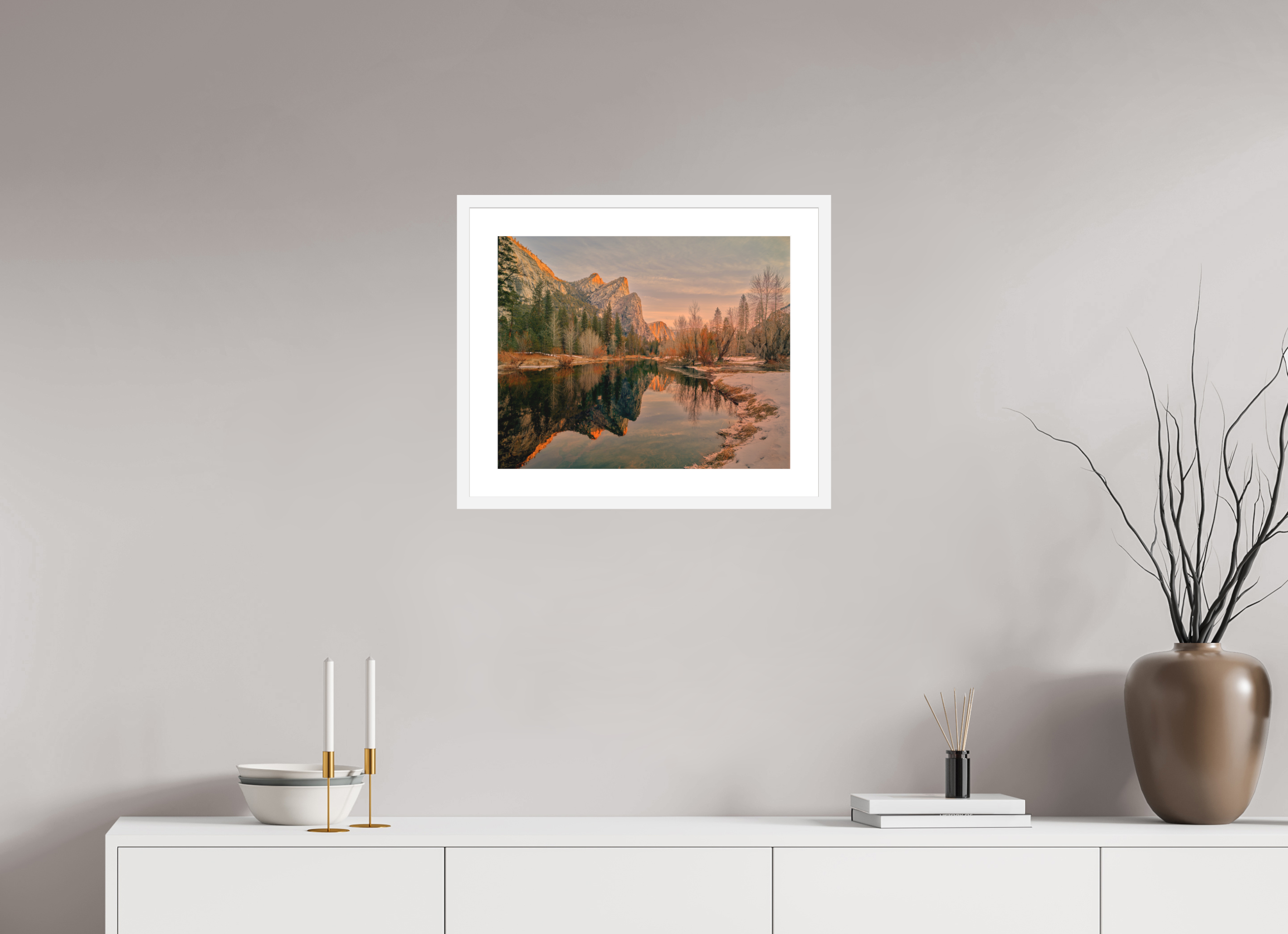 20 x 16″, Passe-Partout White Frame Yosemite's Leviathans in Winter Dawn Light
