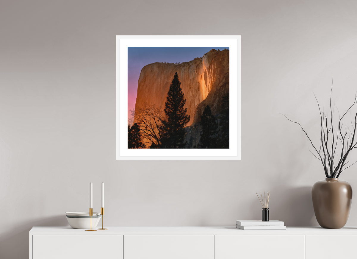 25 x 25″, Passe-Partout White Frame Horsetail Fall 2025