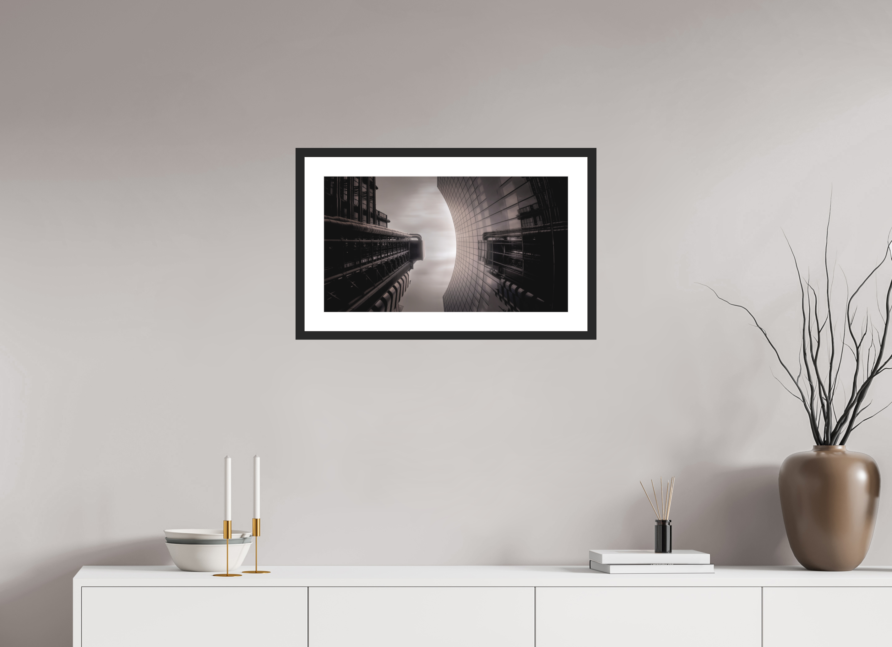 24 x 13.5″, Passe-Partout Black Frame Reflective