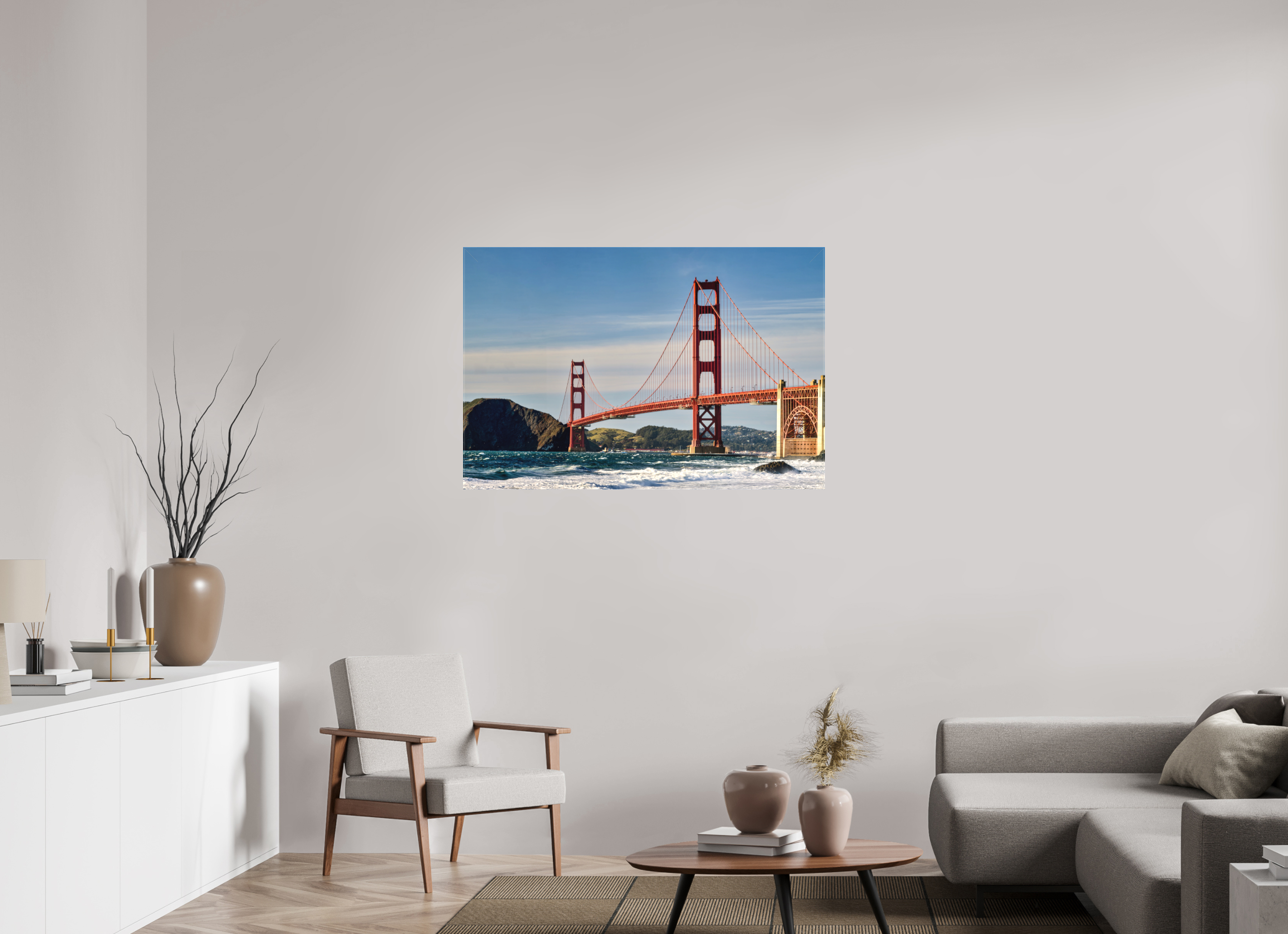 45 x 30″, Fine Art Textile Golden Gate I: A Postcard View